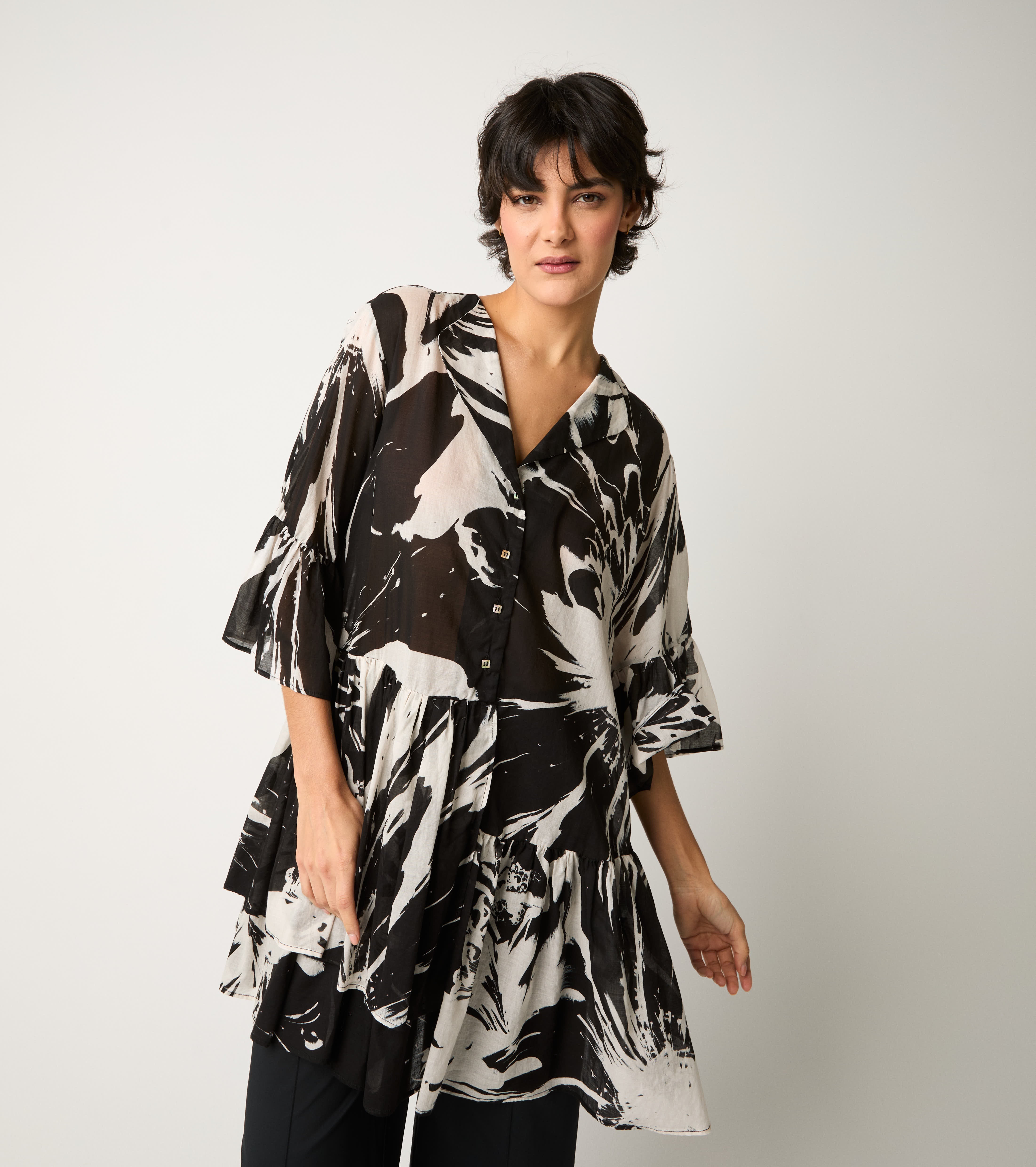 Abito corto in cotone stampato fiore