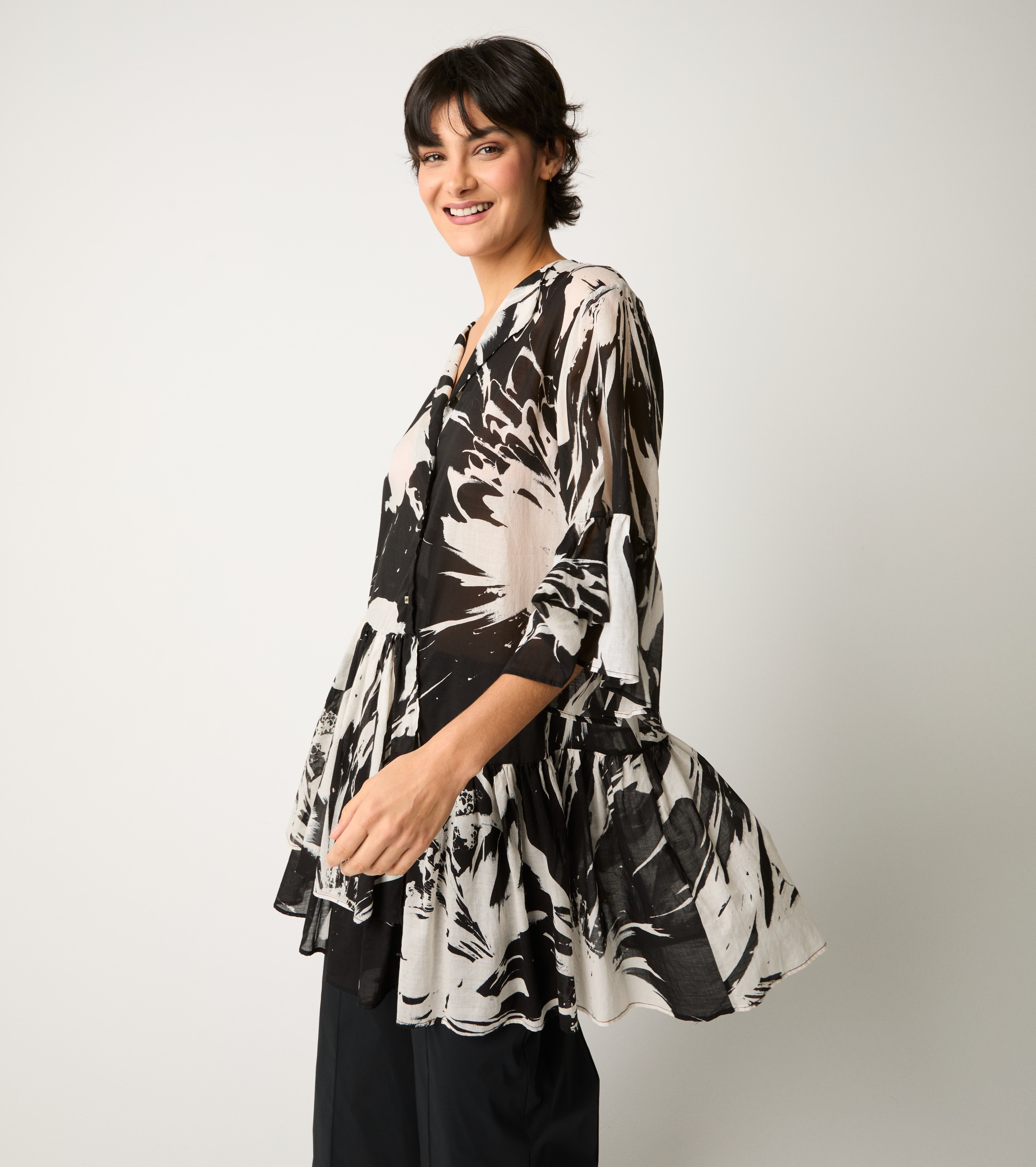 Abito corto in cotone stampato fiore