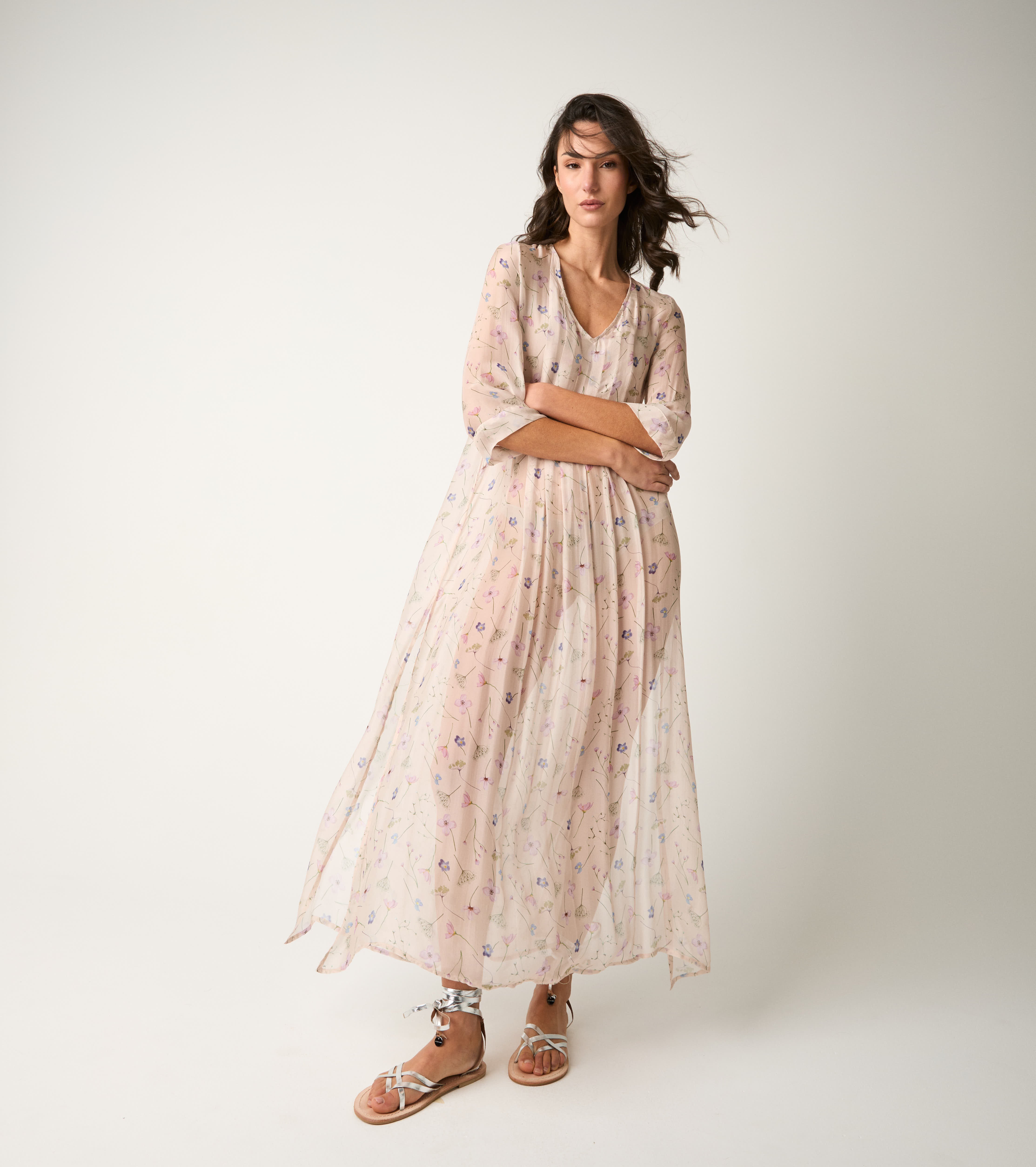 Abito lungo floreale con scollo a V fiorellini