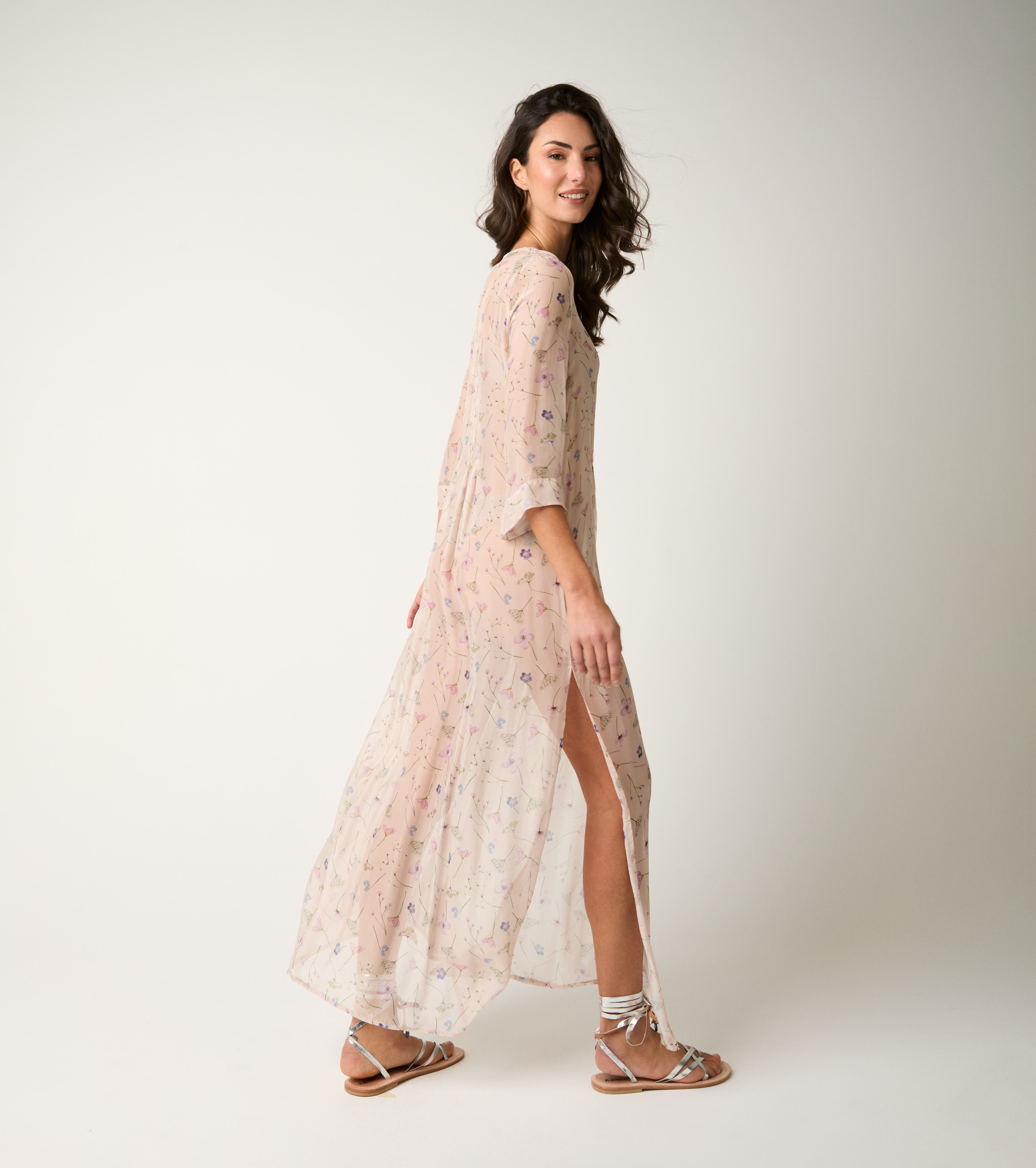 Abito lungo floreale con scollo a V fiorellini