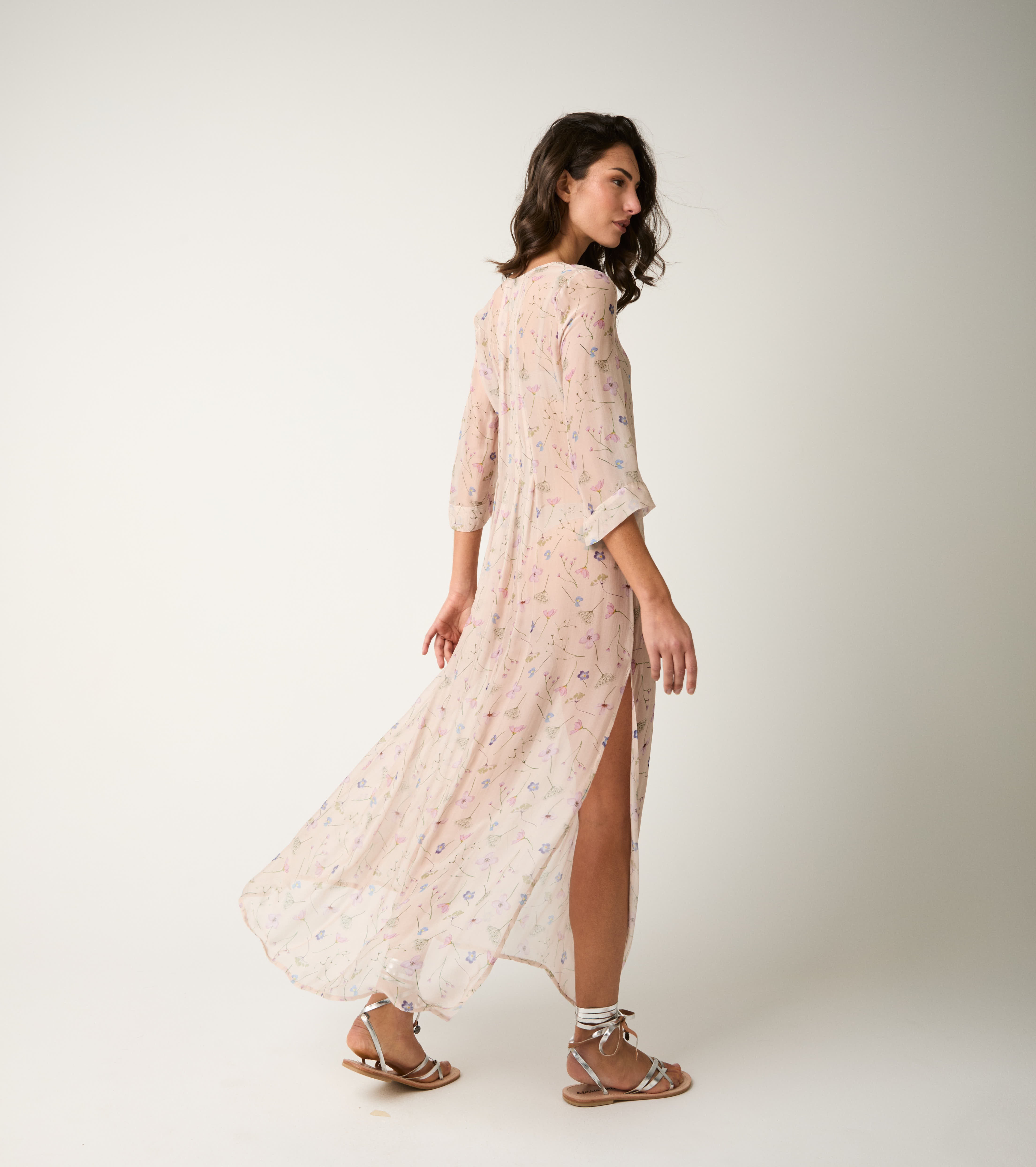 Abito lungo floreale con scollo a V fiorellini