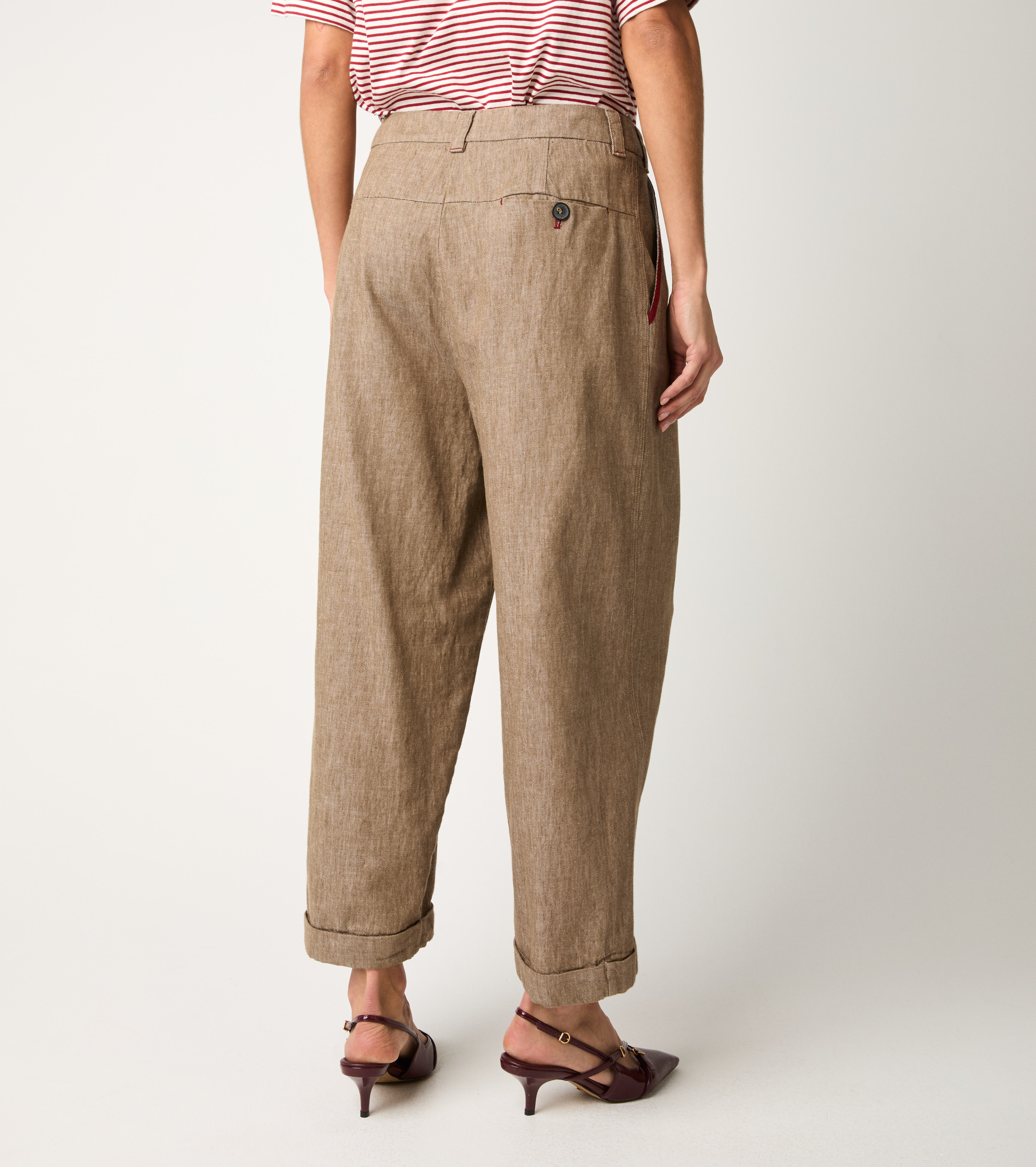 Trousers with darts and beaver lapels