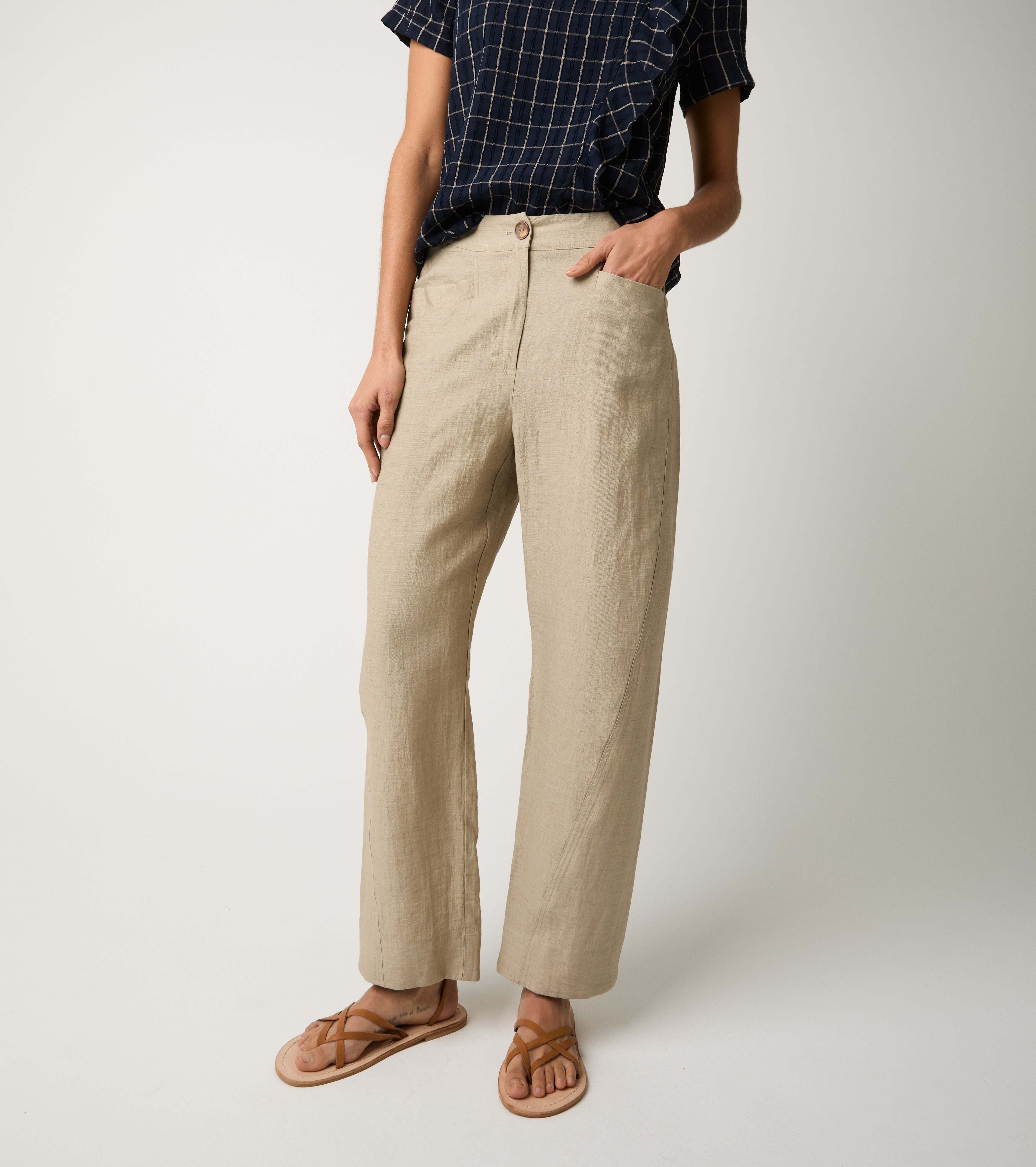 Панталони от ленена смес с джобове от камъни