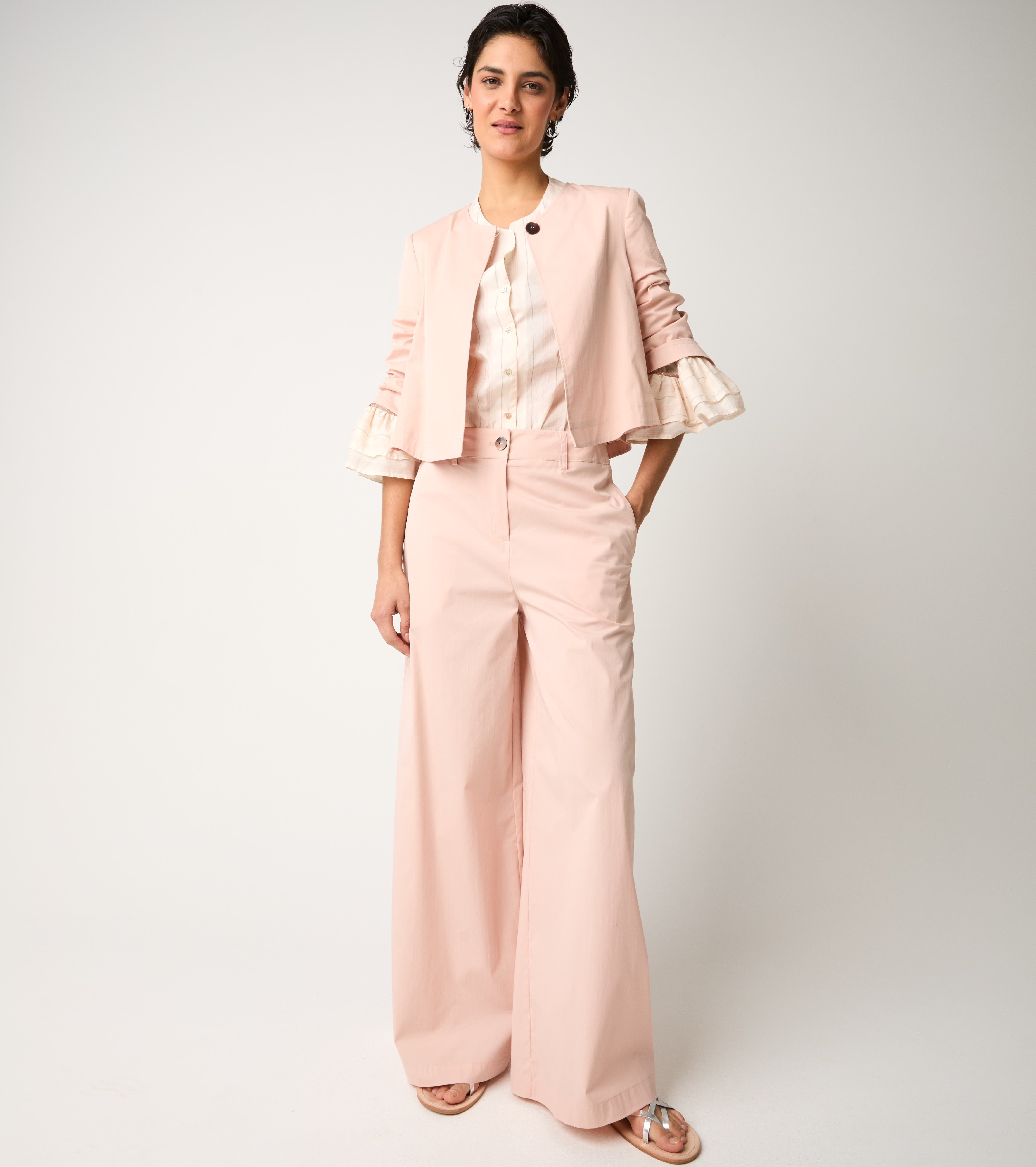 Pantaloni flare in cotone stretch blush