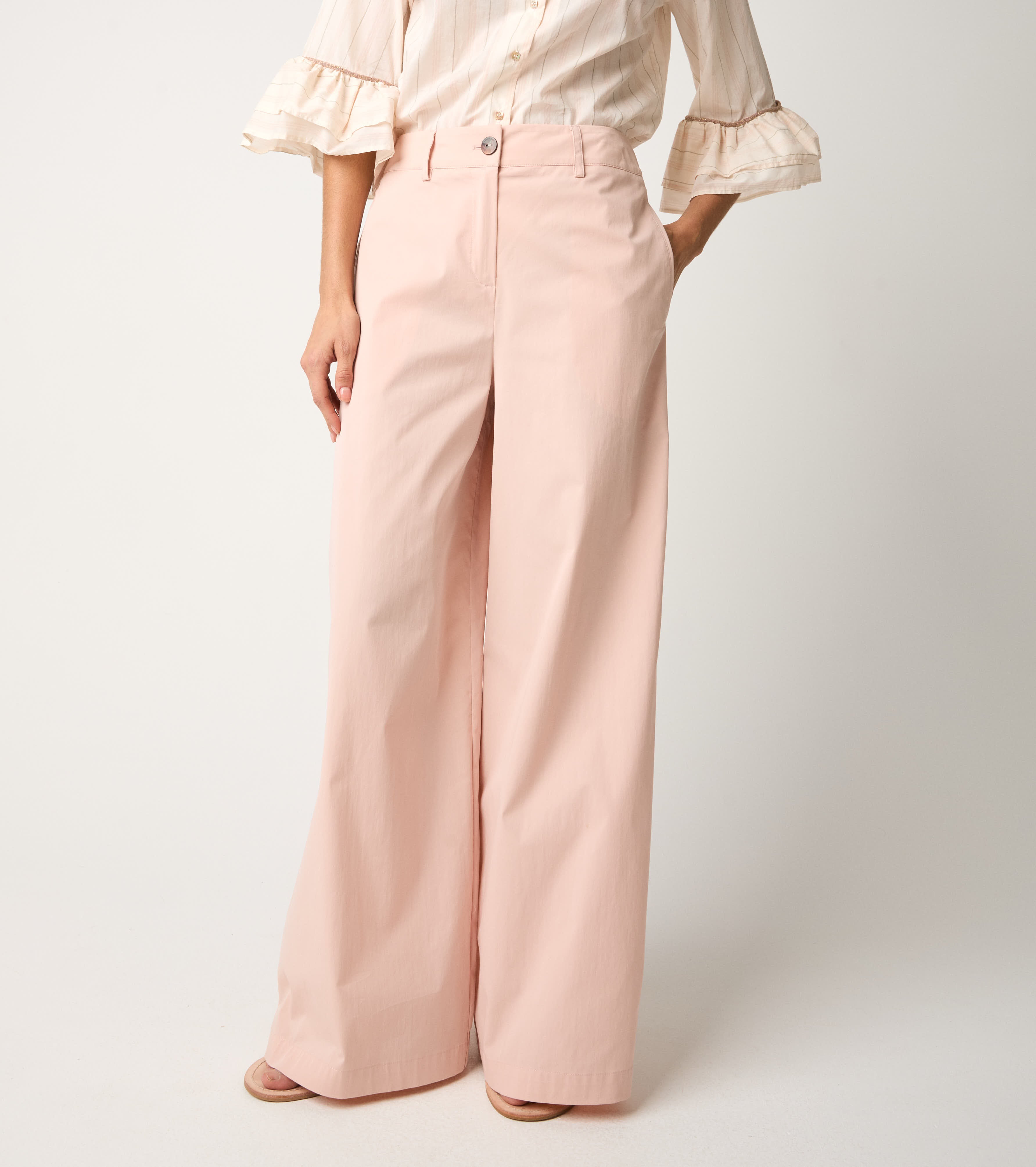 Pantaloni flare in cotone stretch blush