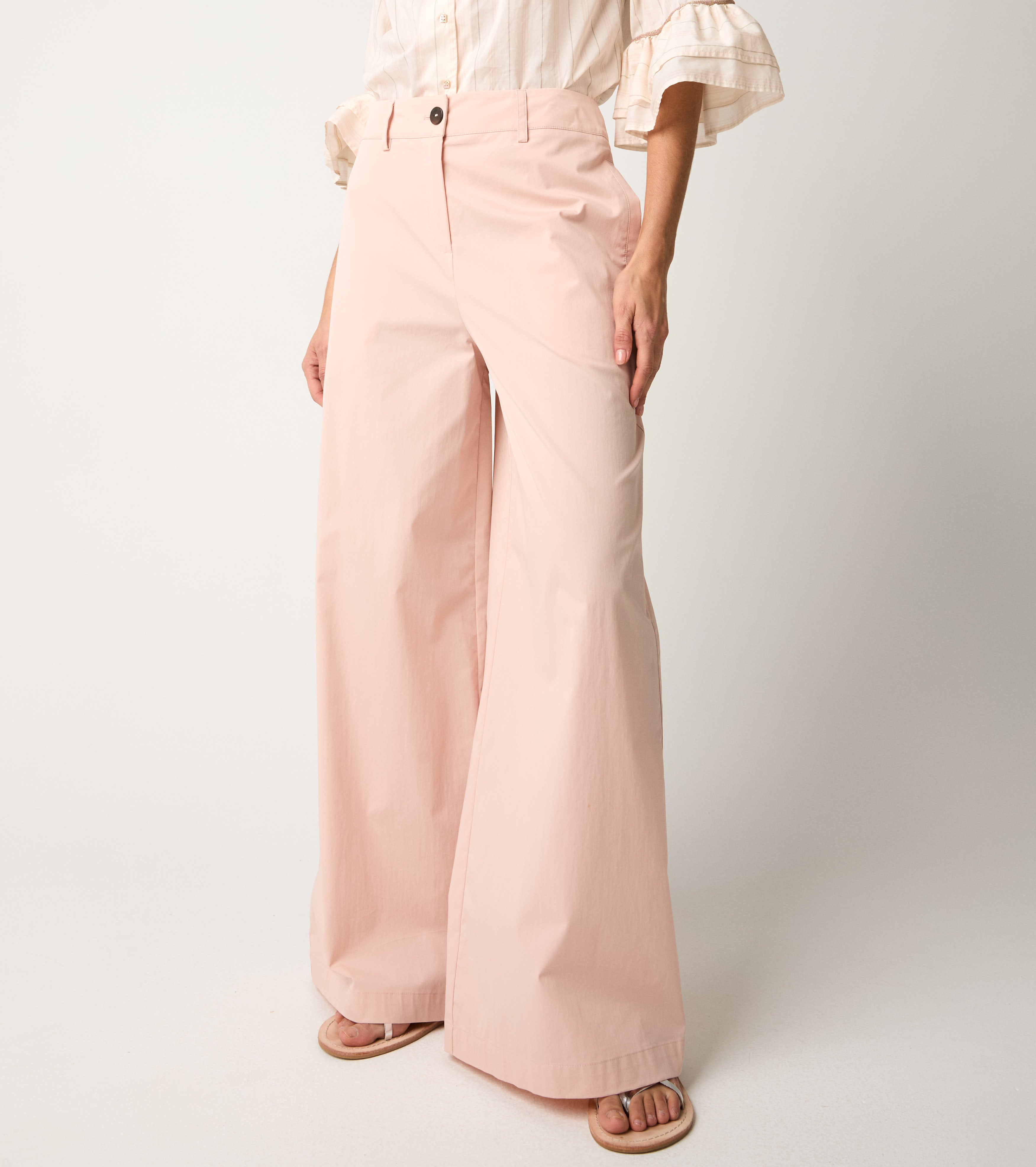 Pantaloni flare in cotone stretch blush