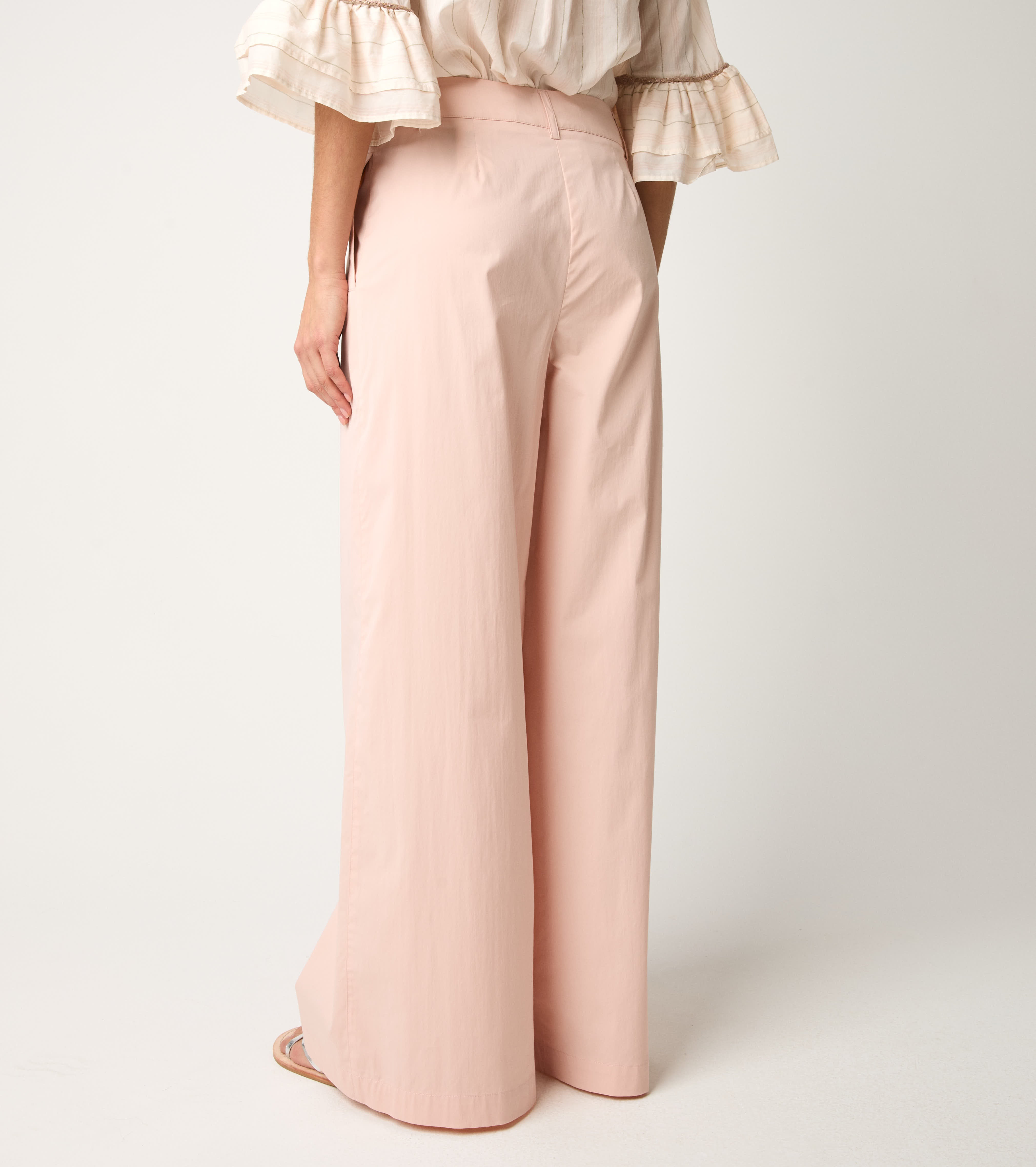 Pantaloni flare in cotone stretch blush