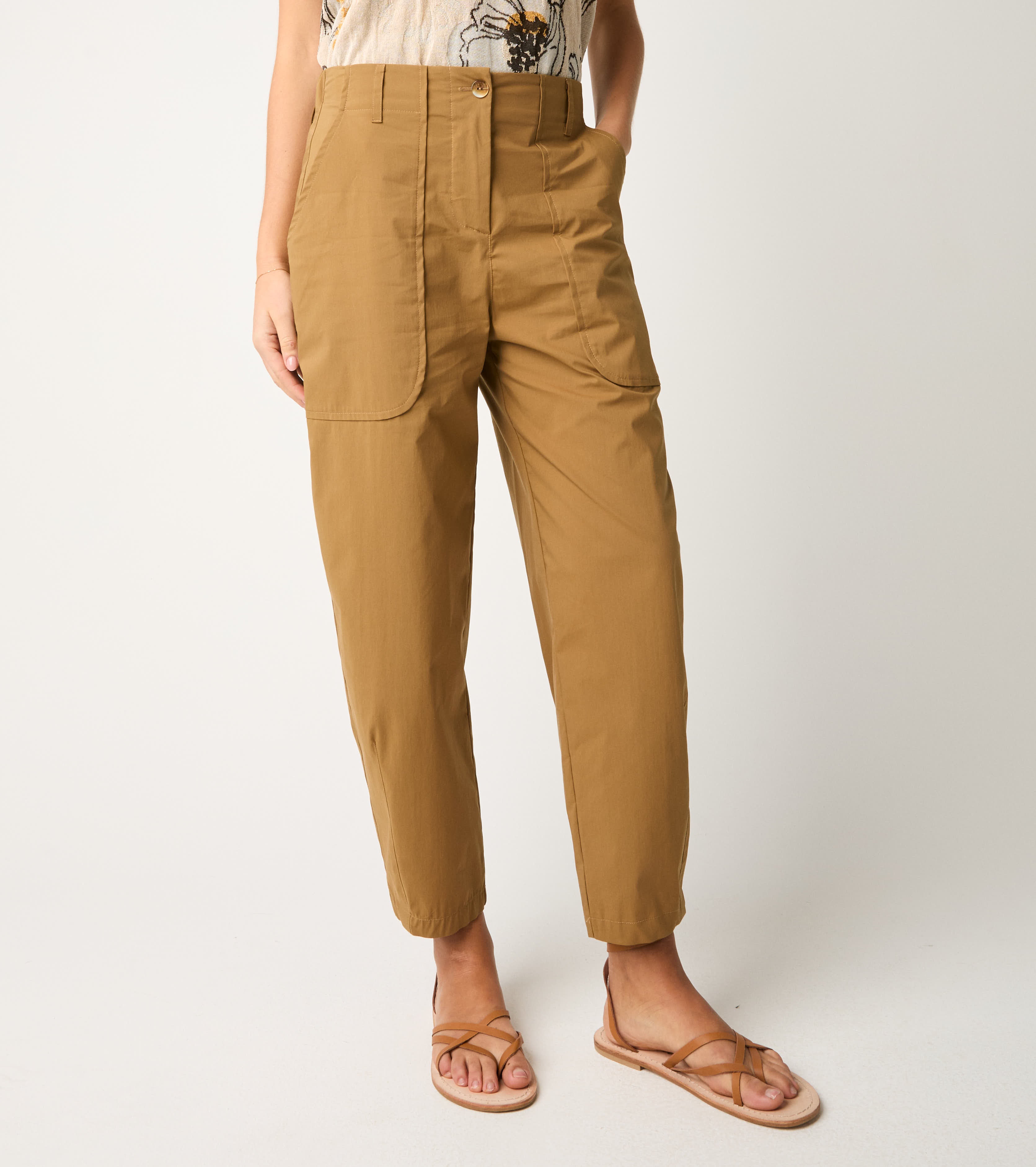 Pantaloni cropped a vita alta ermellino