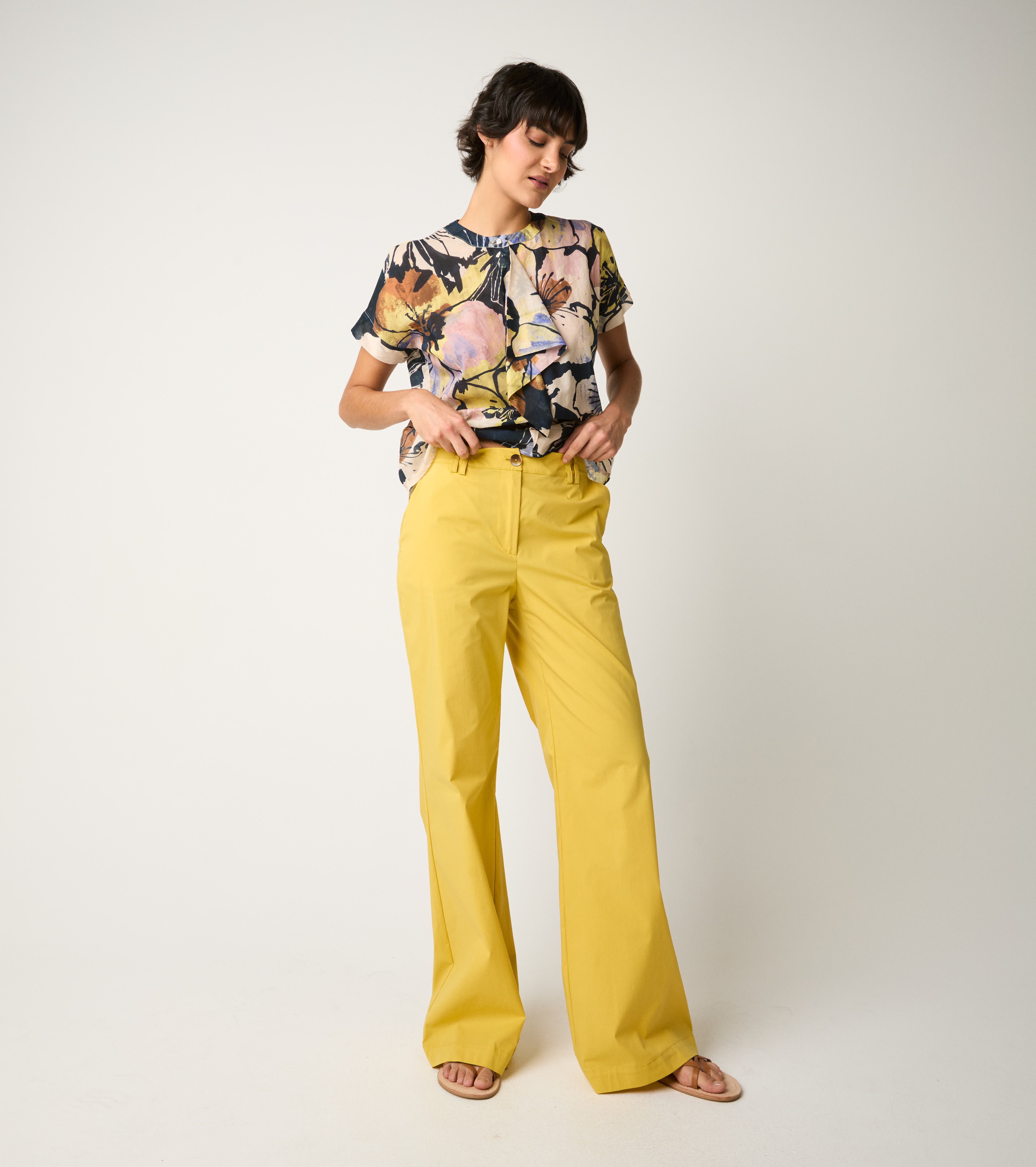 Pantaloni in cotone con cintura olio