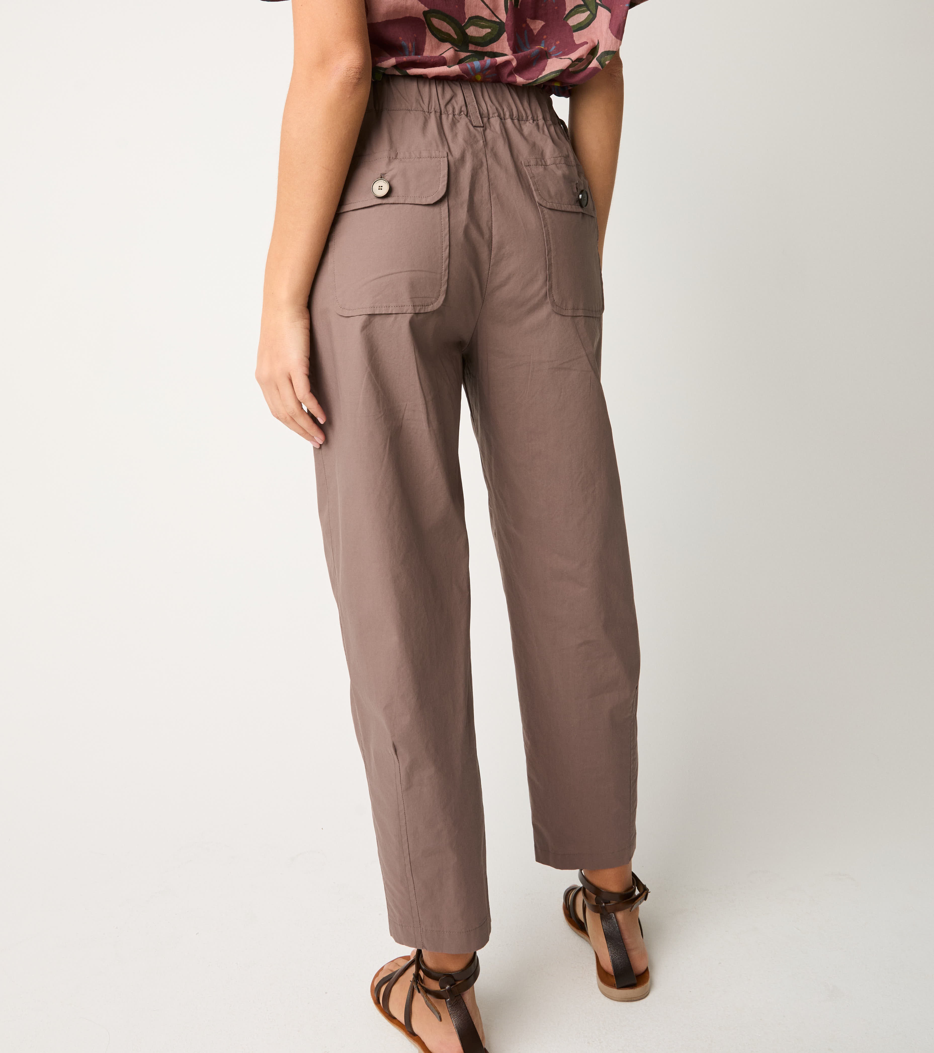 Pantaloni cropped in cotone stretch cacao