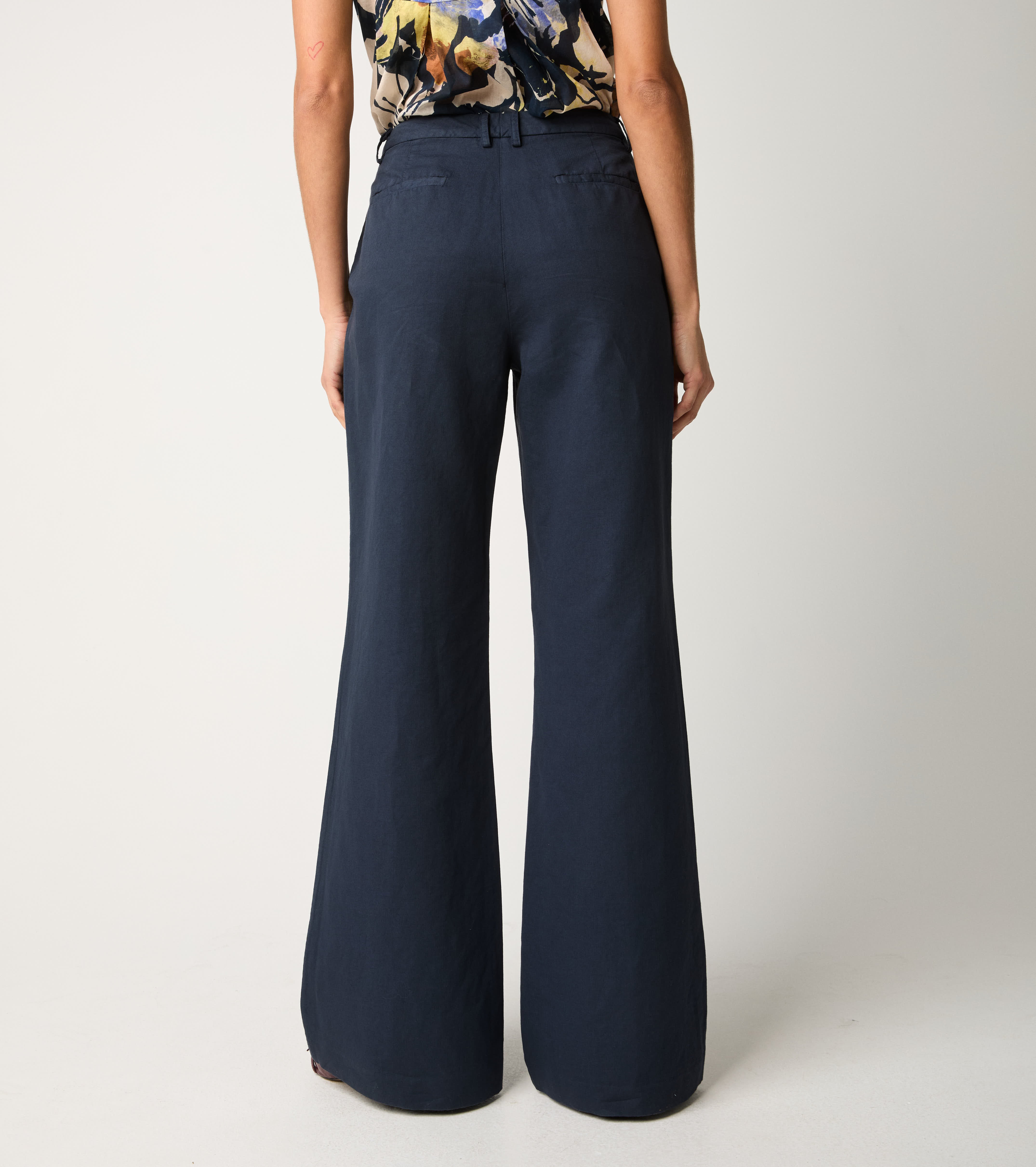 Blue cotton and linen flare trousers