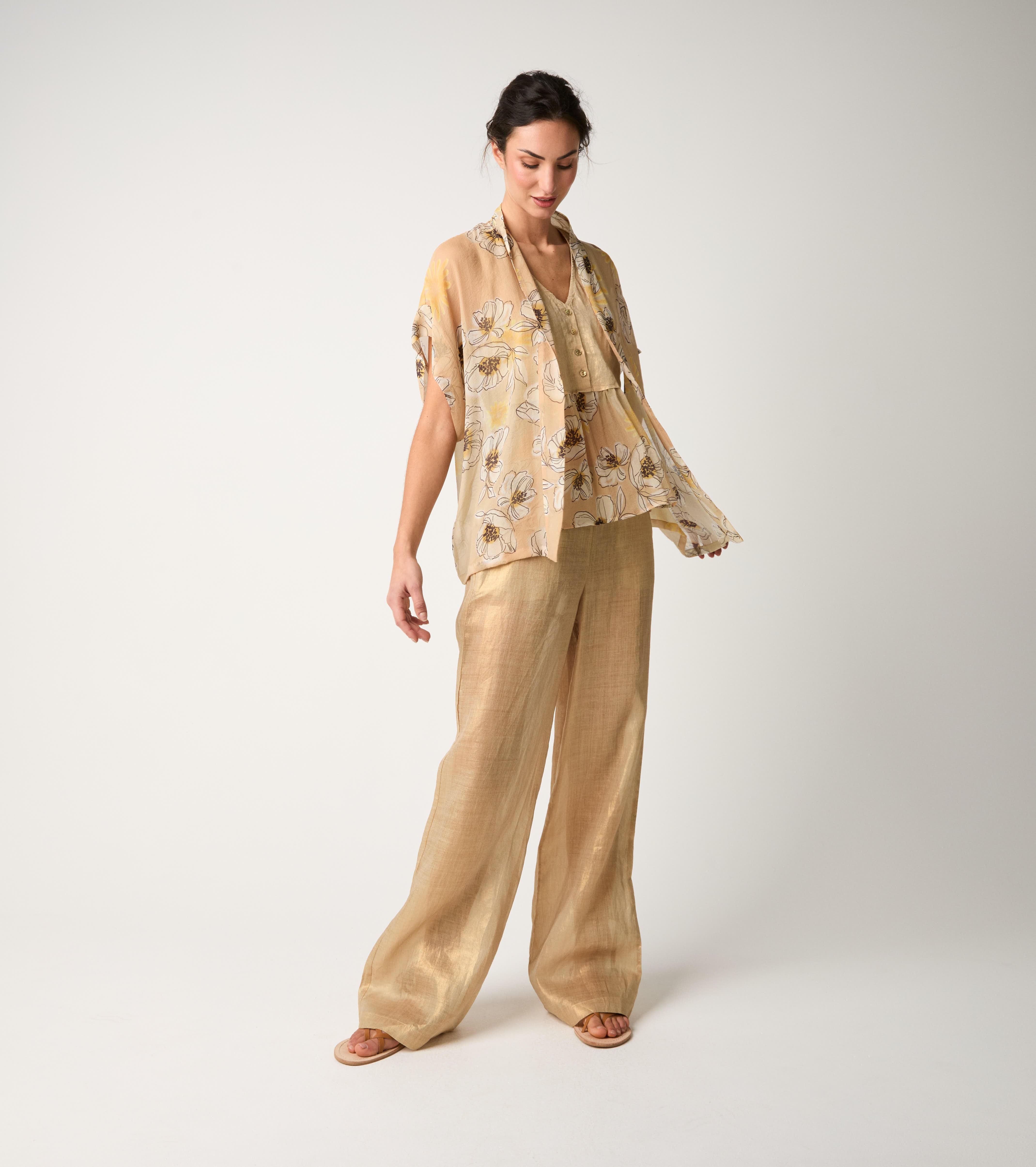 Pantaloni in raso con piega gold