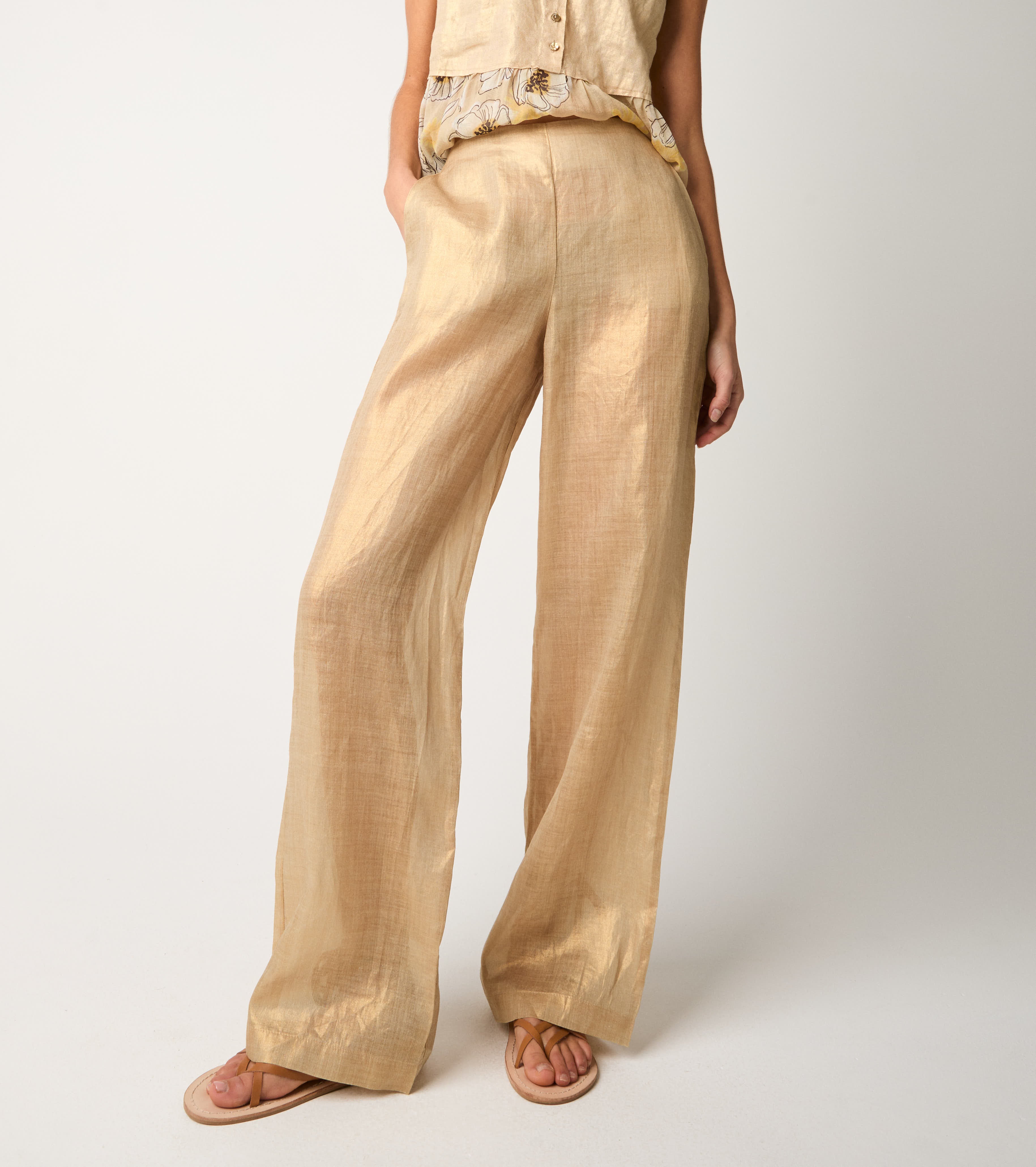 Pantaloni in raso con piega gold