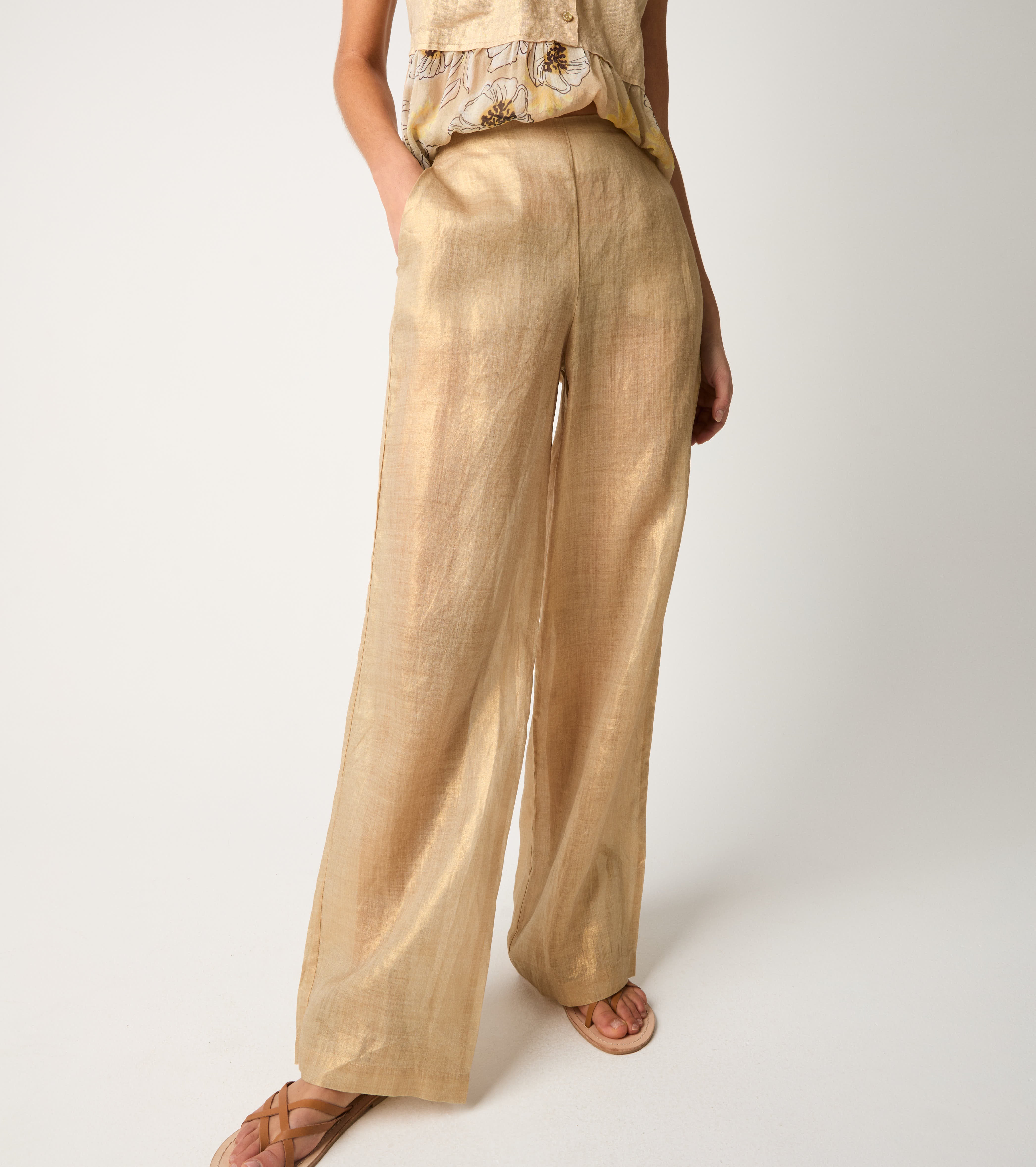 Pantaloni in raso con piega gold