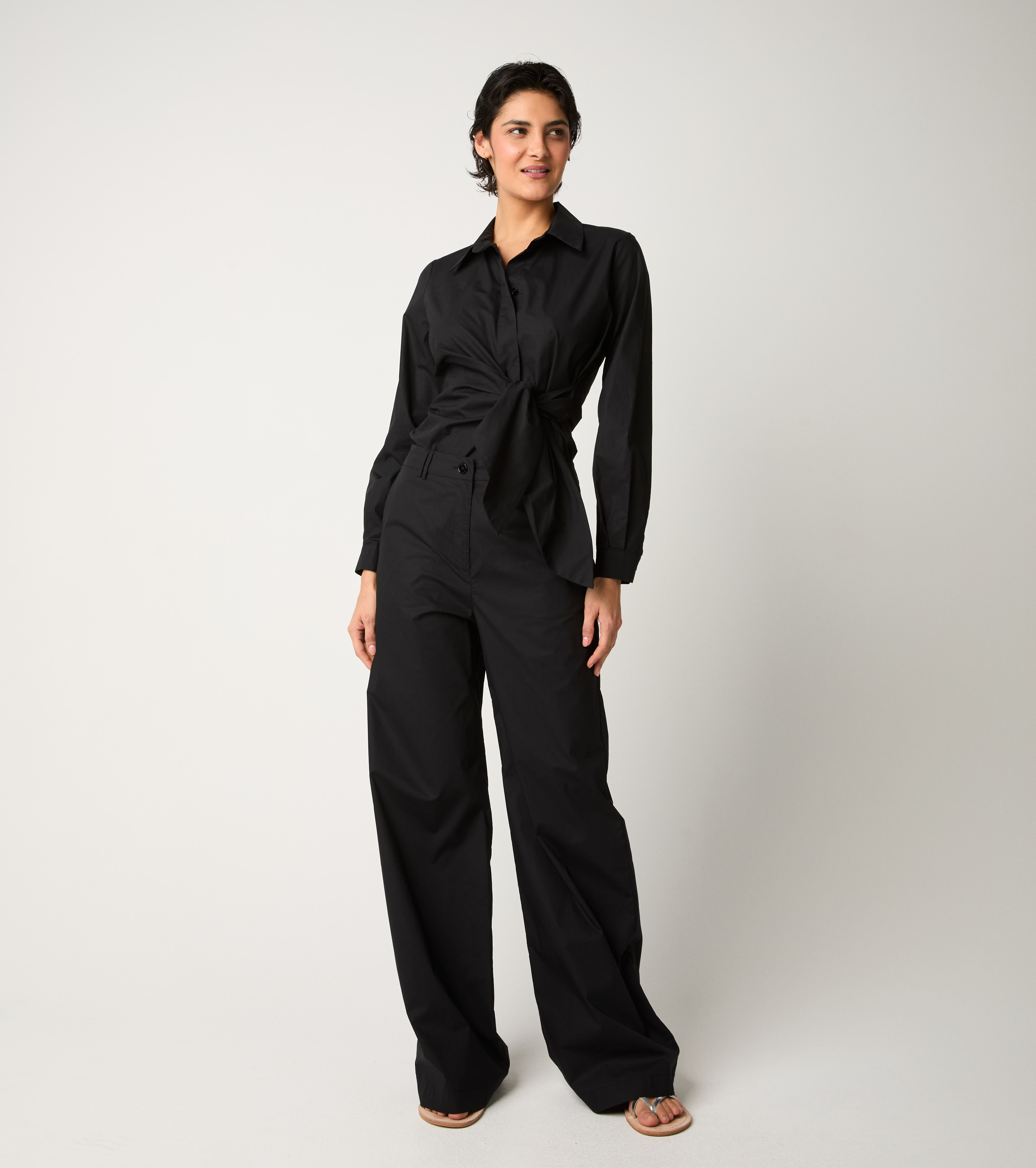 Pantaloni in cotone con piega nero