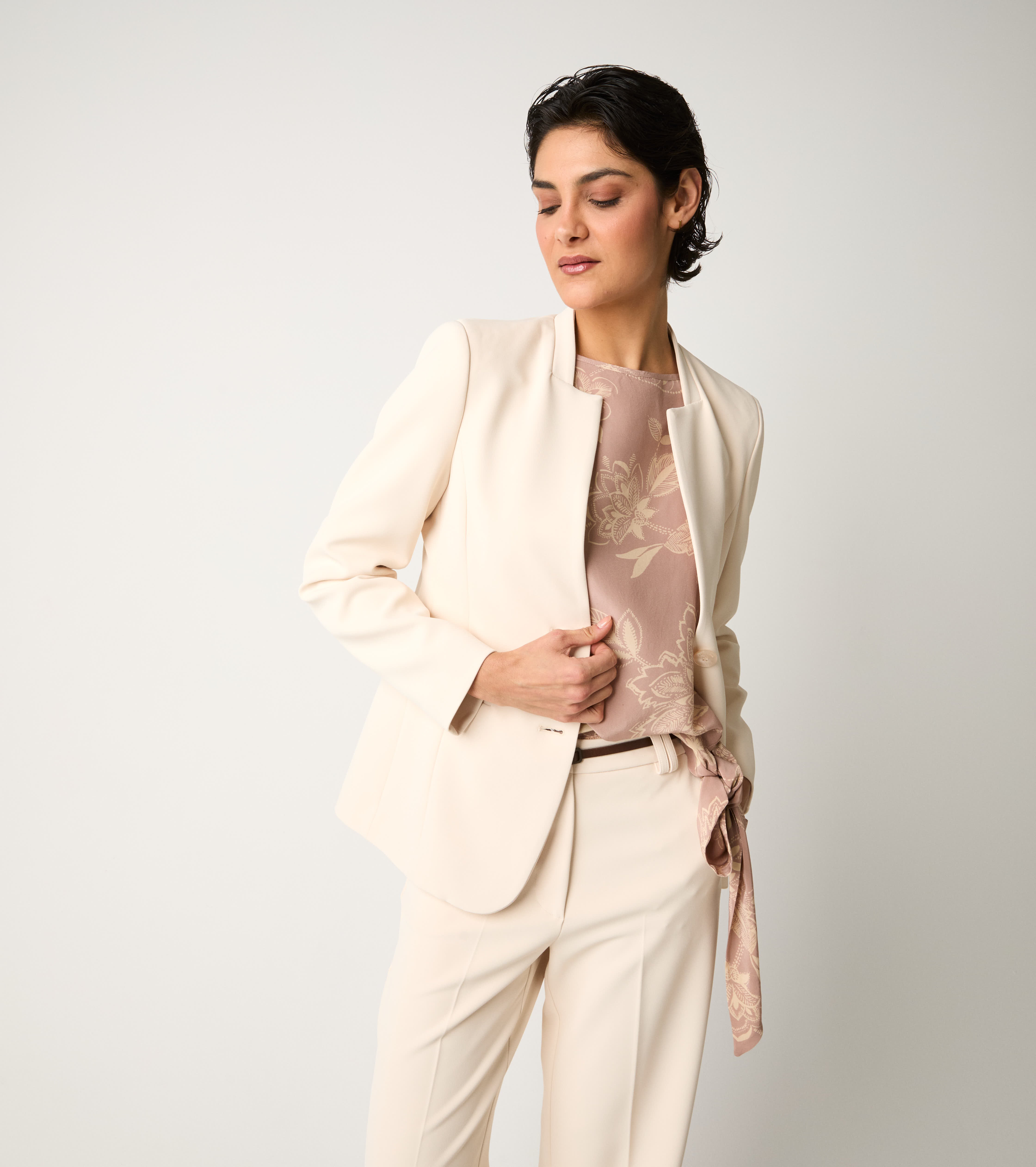 Blazer monopetto con scollo a V  champagne