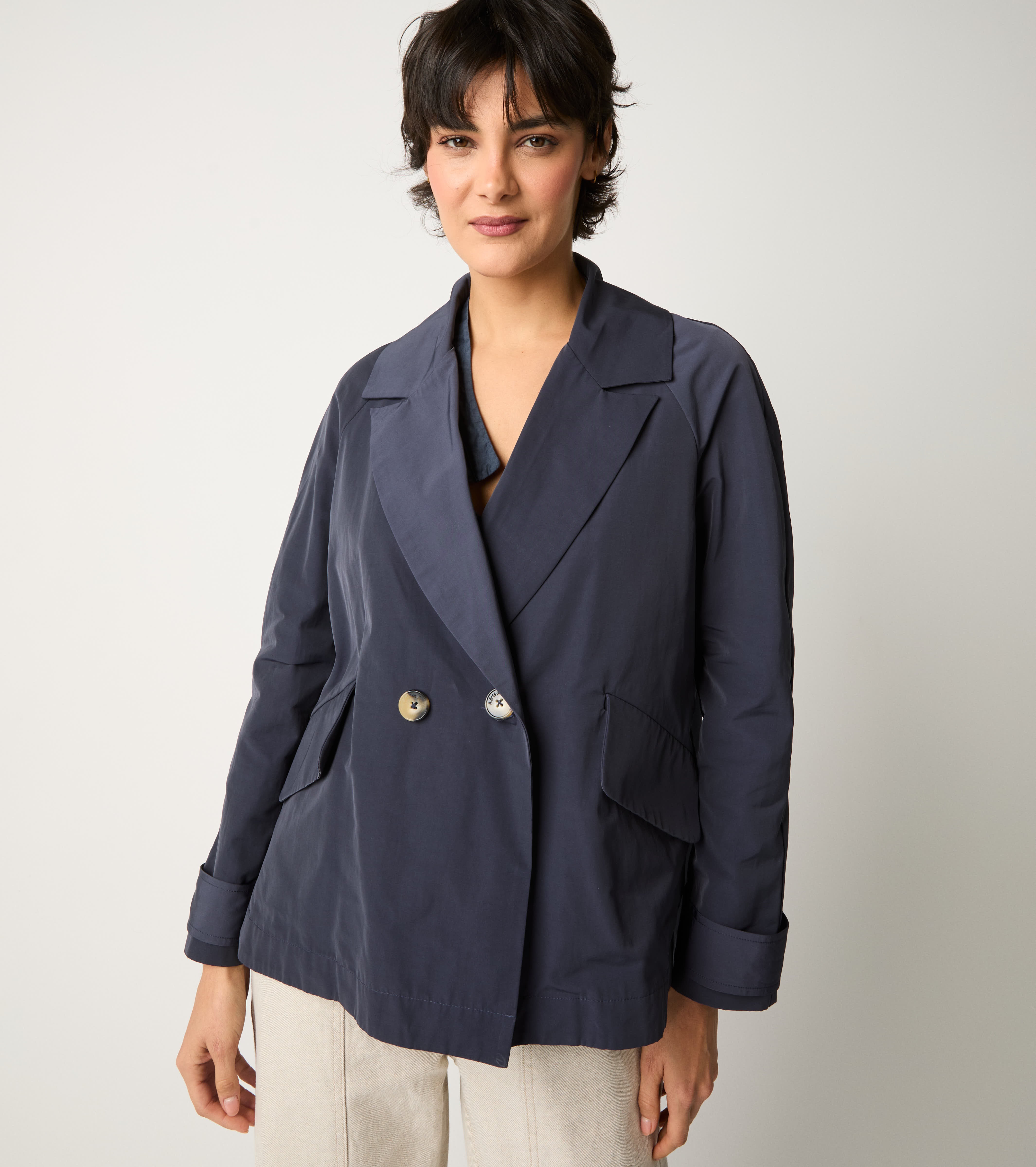 Caban doppiopetto con revers blu