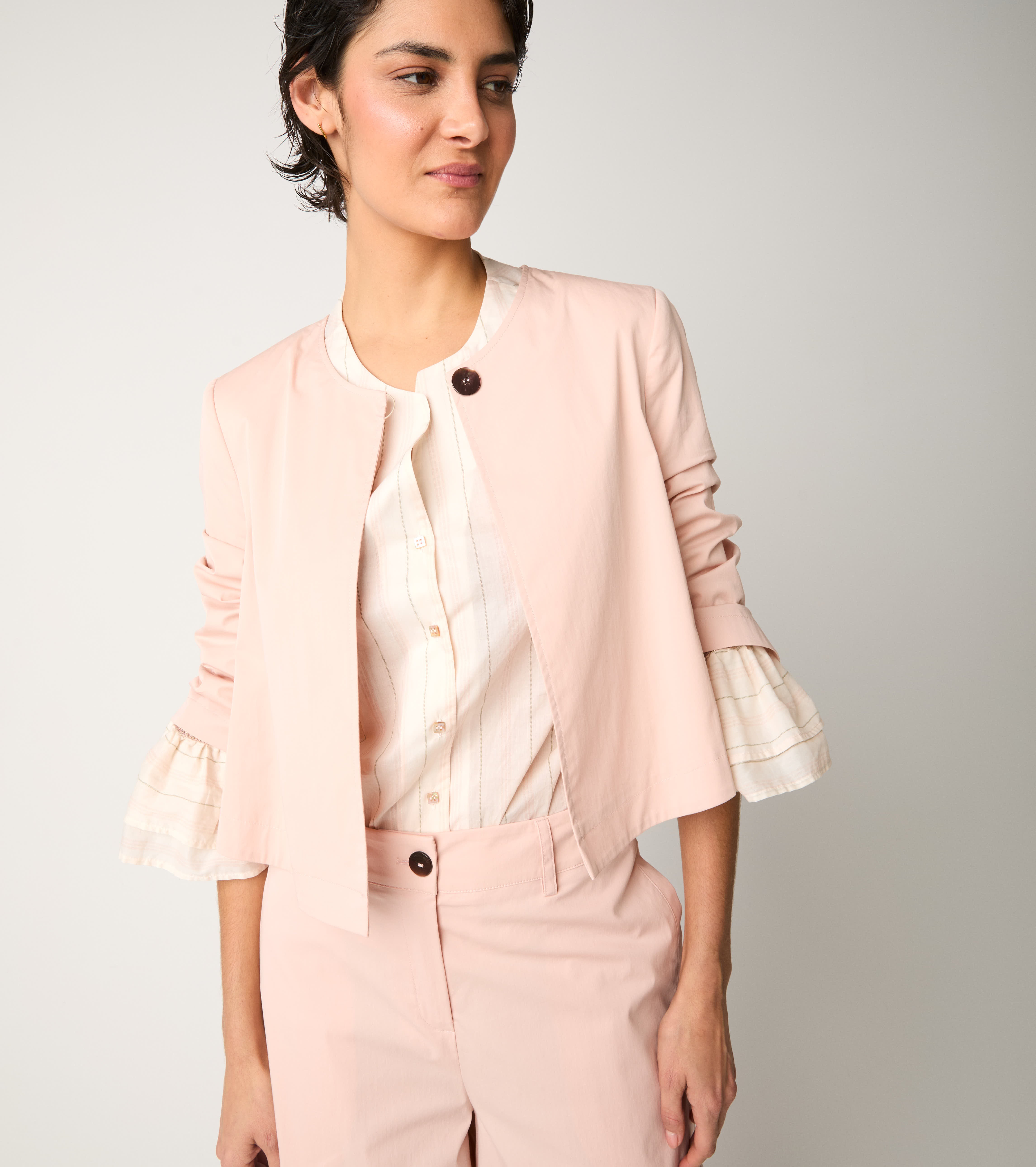 Giacca cropped con maniche a tre quarti blush