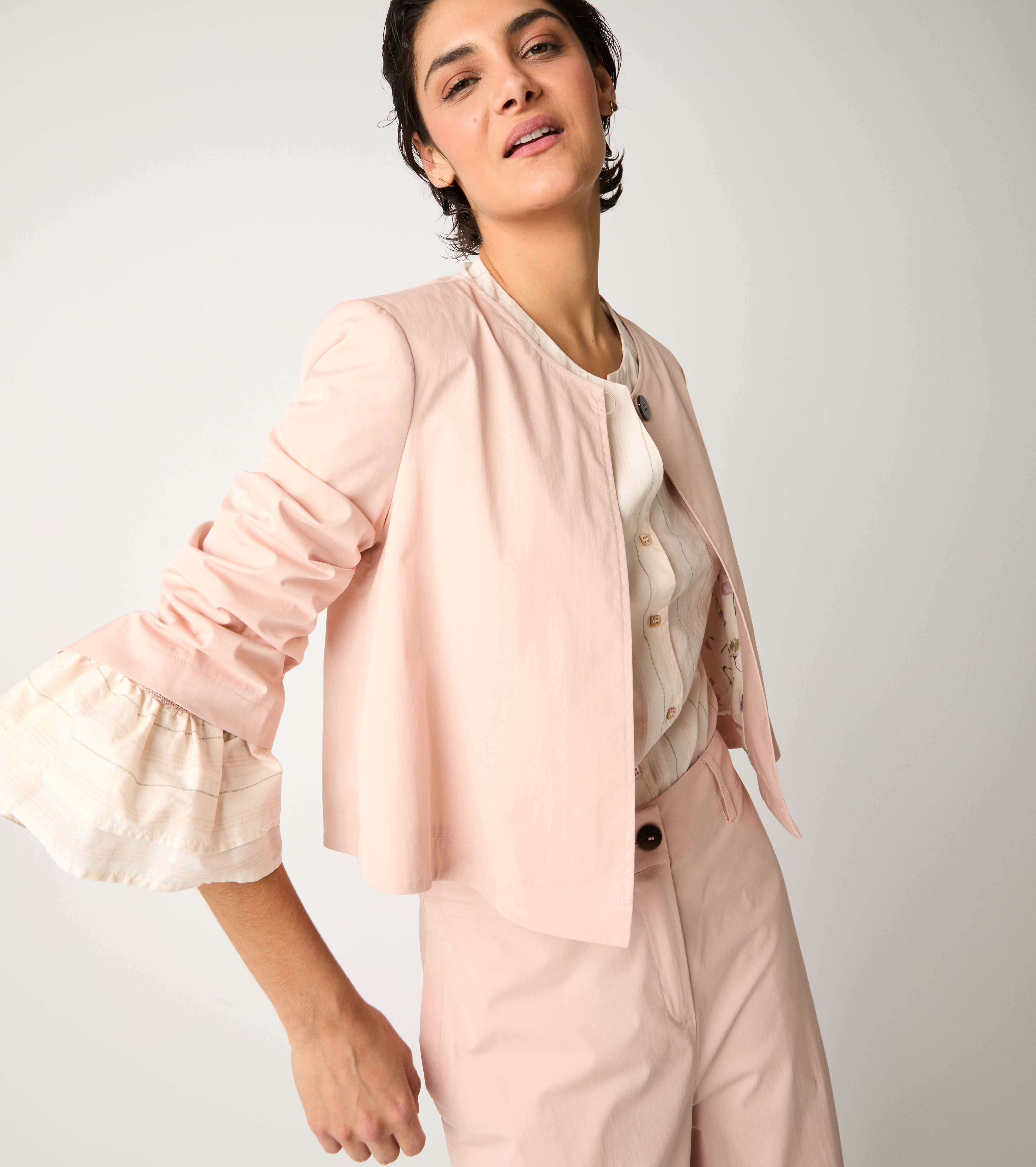 Giacca cropped con maniche a tre quarti blush