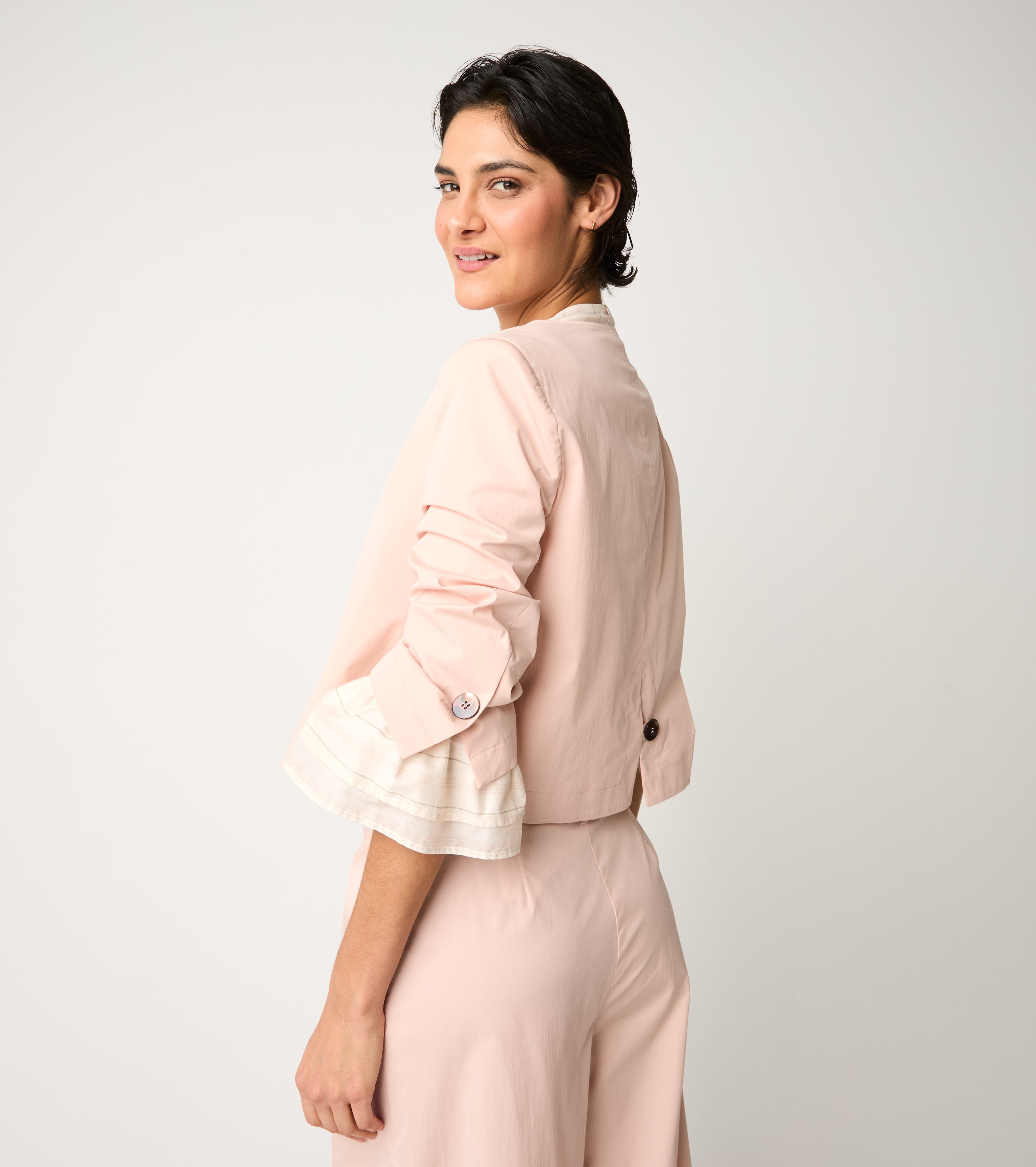 Giacca cropped con maniche a tre quarti blush