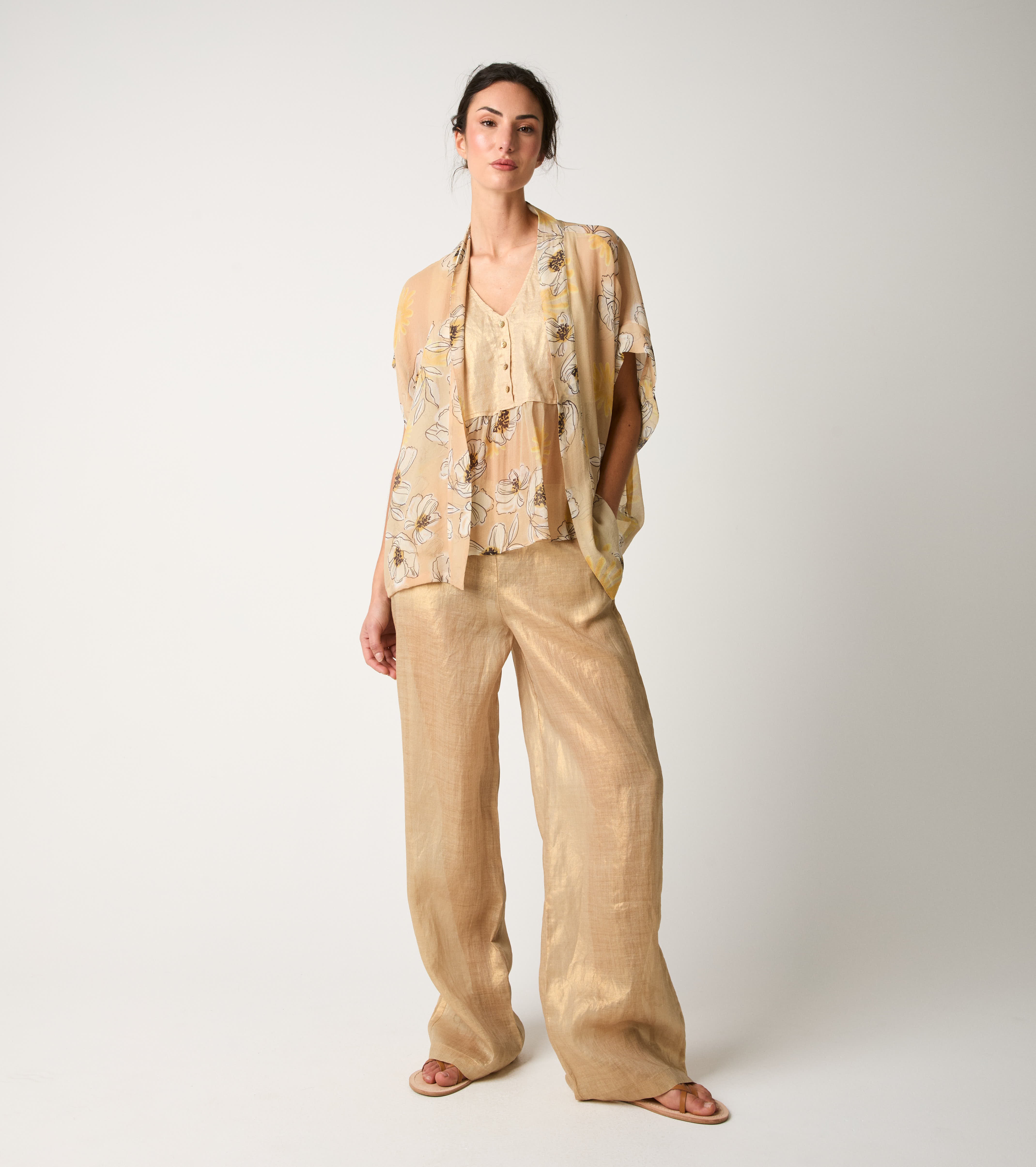 Giacca kimono con stampa floreale pesca