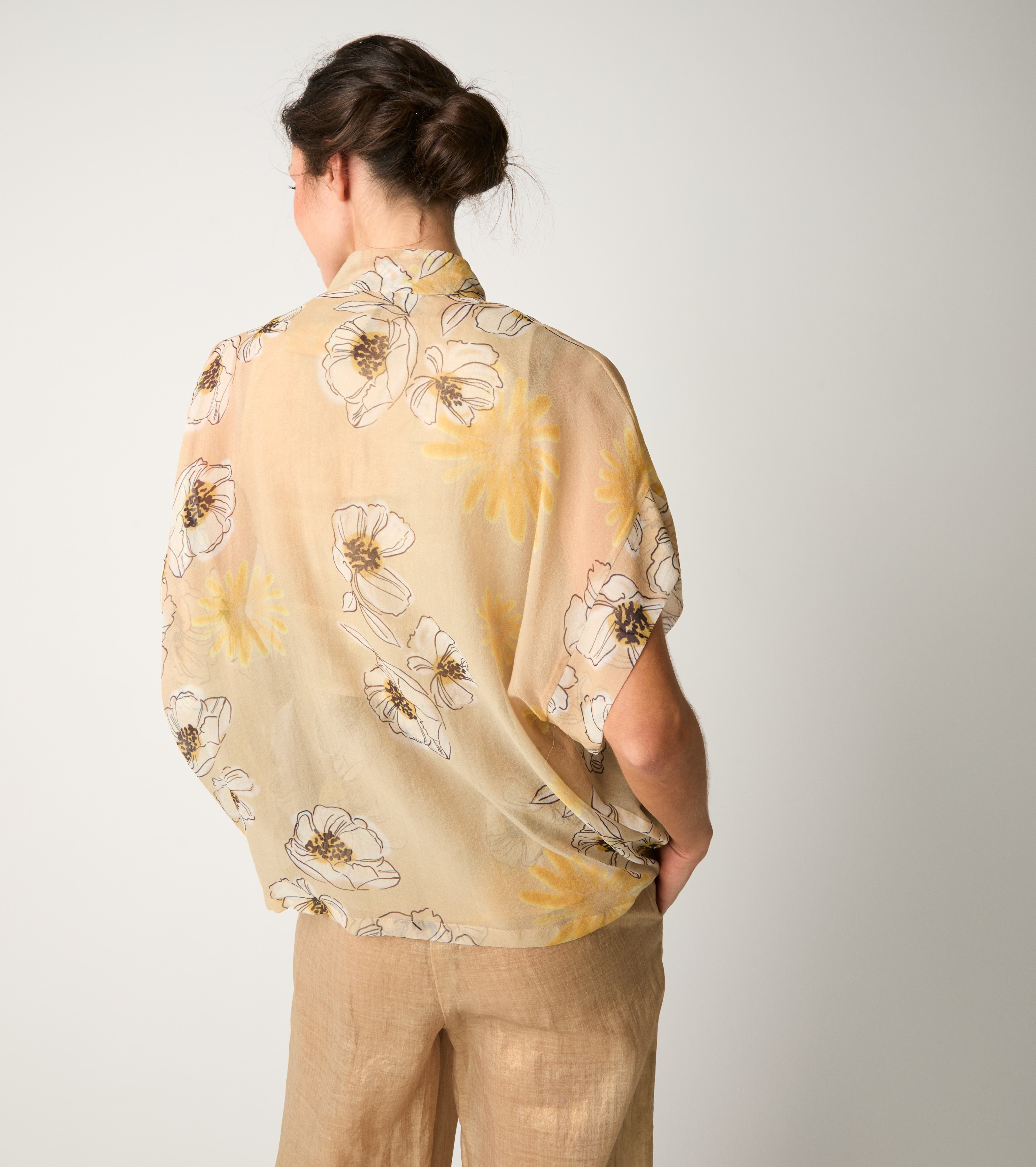 Giacca kimono con stampa floreale pesca