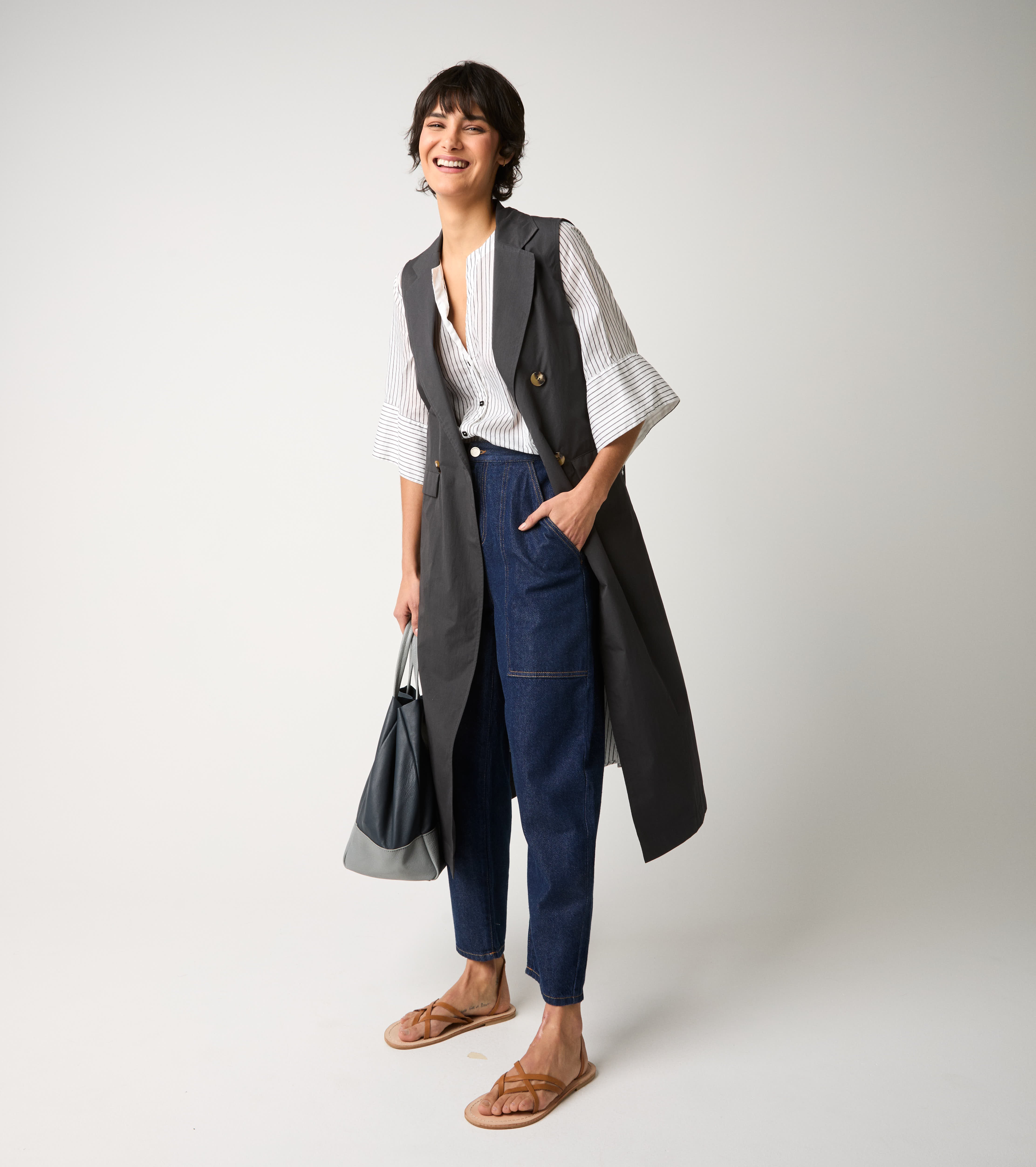 Gilet lungo in cotone antigoccia lavagna