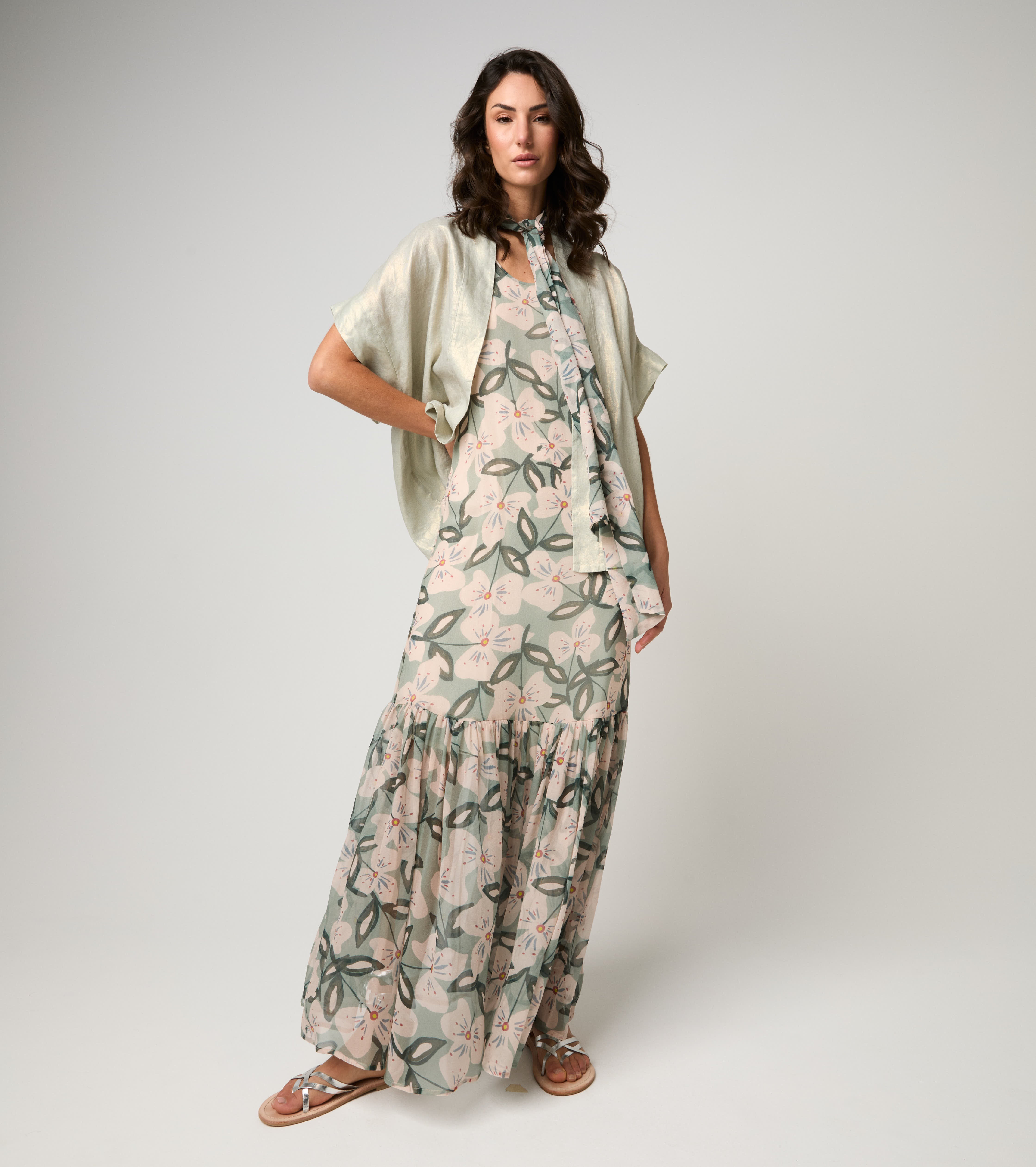 Giacca kimono con maniche corte salvia
