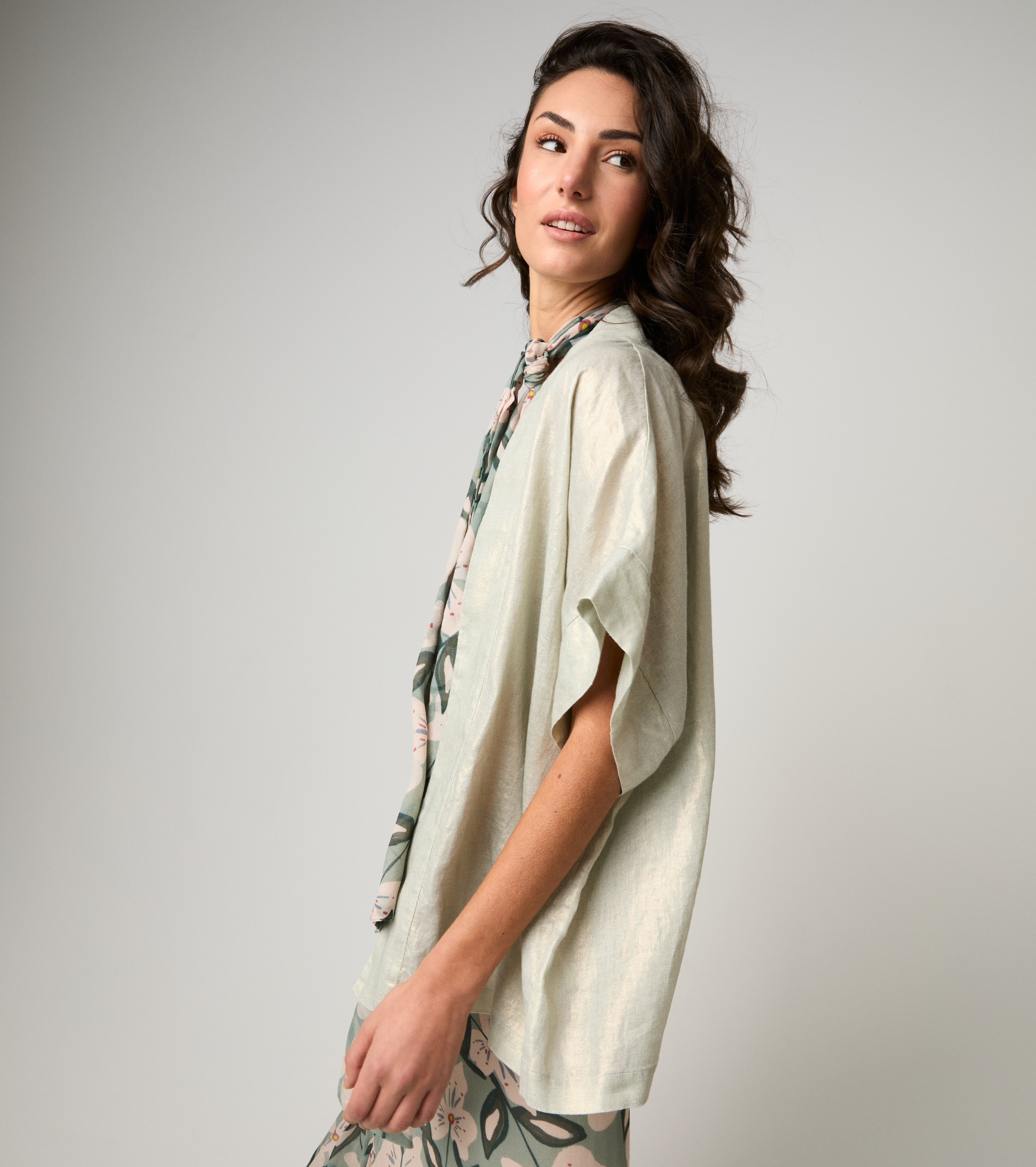 Giacca kimono con maniche corte salvia