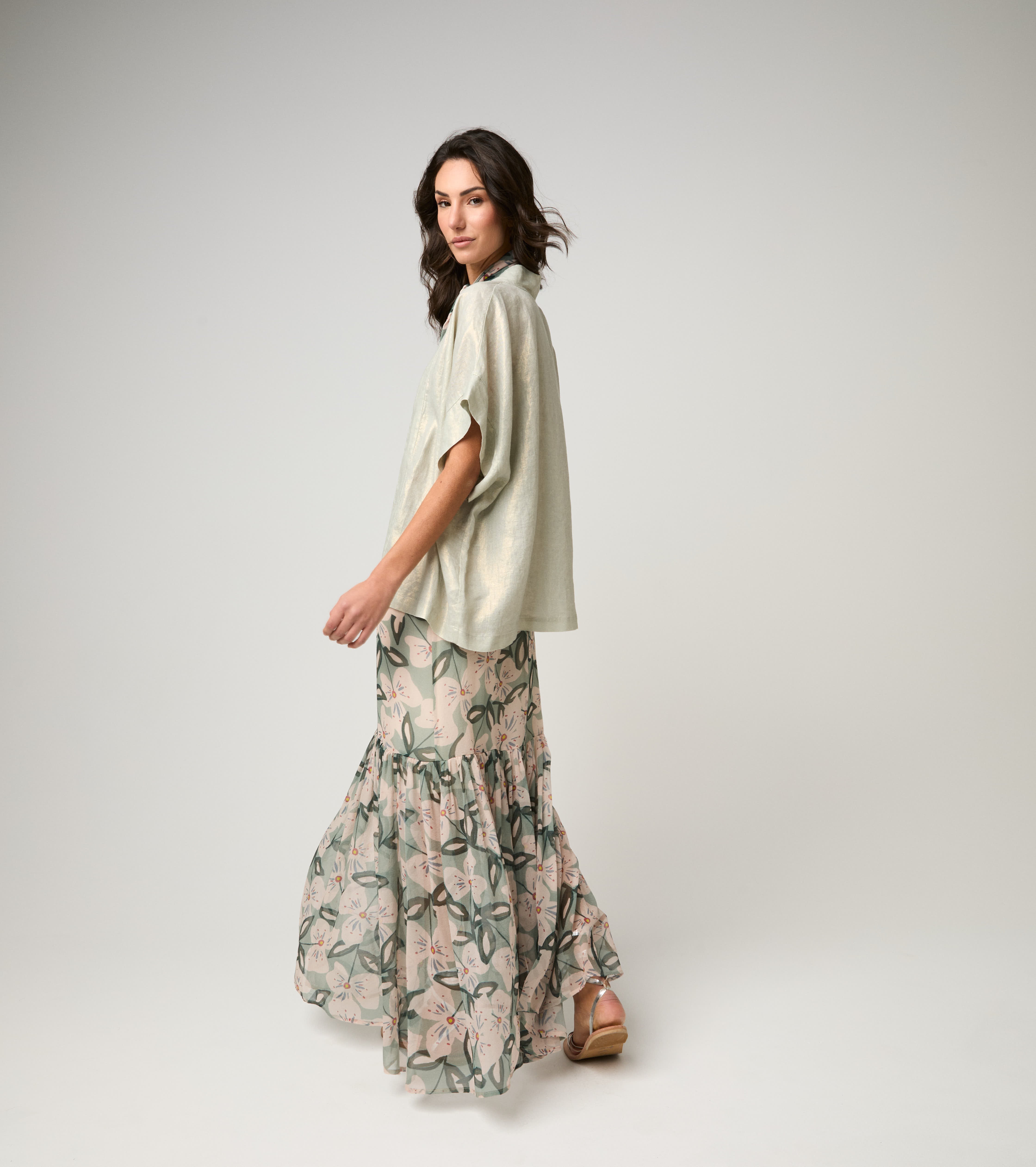 Giacca kimono con maniche corte salvia