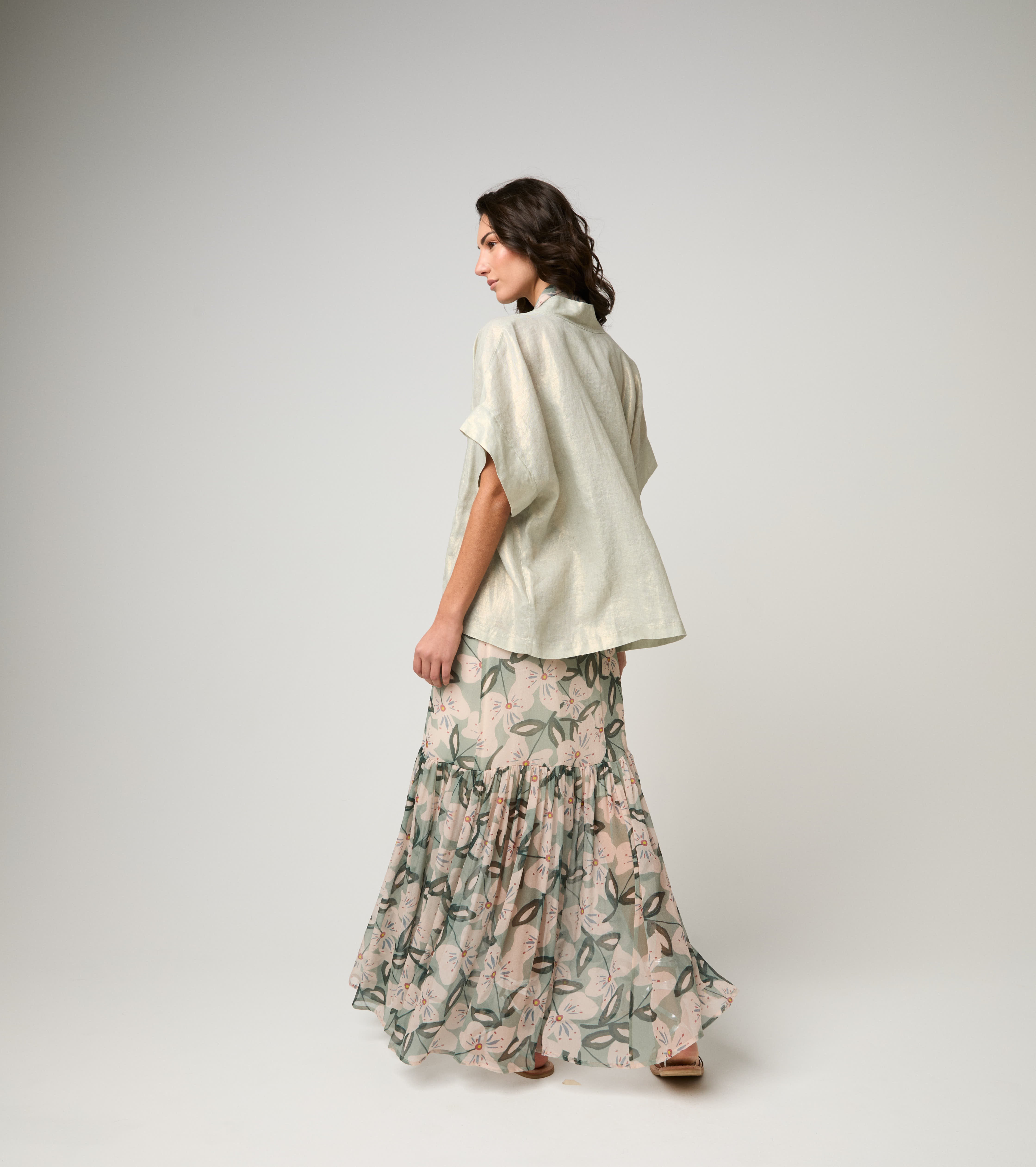 Giacca kimono con maniche corte salvia
