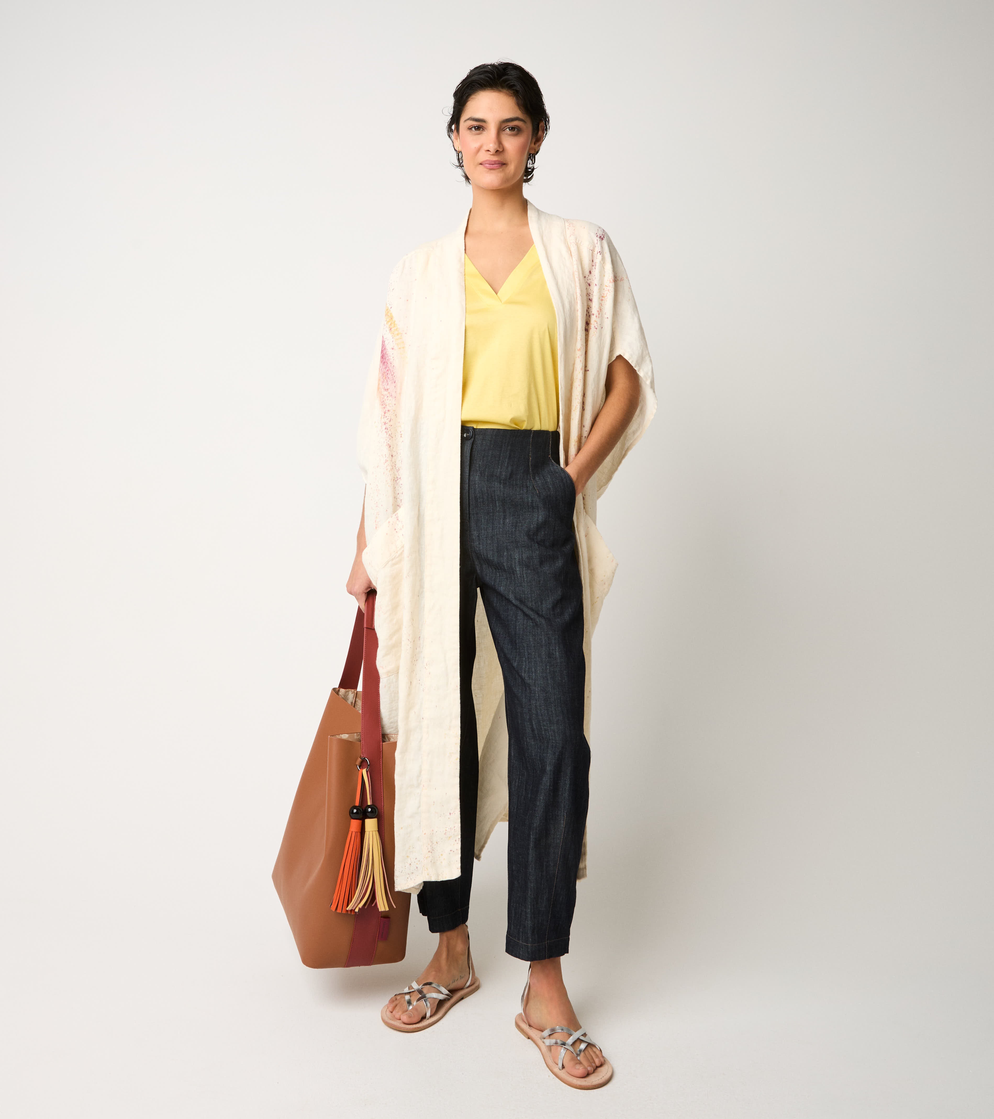 Long kimono jacket with tribal print