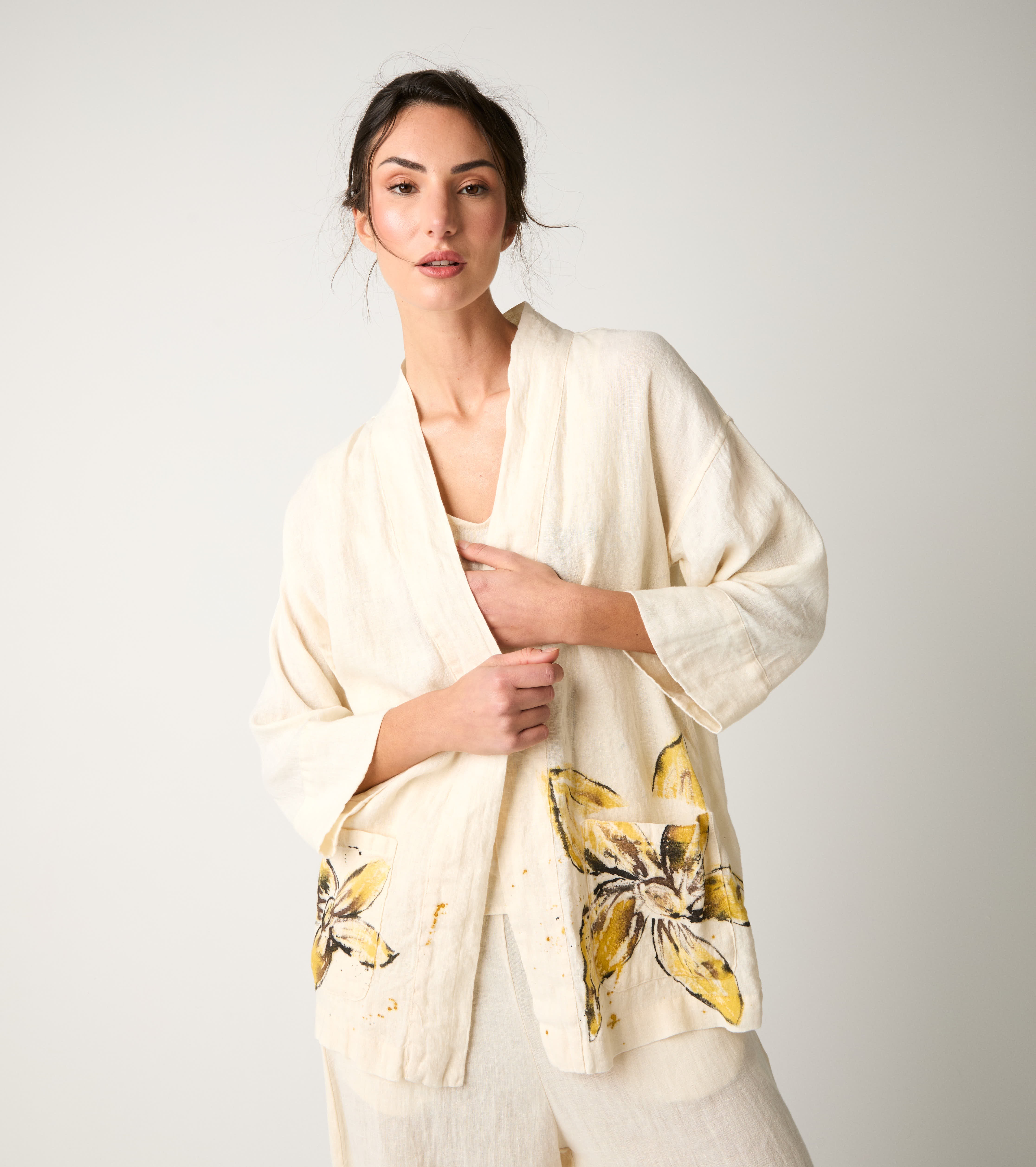 Giacca kimono con stampa floreale fiori