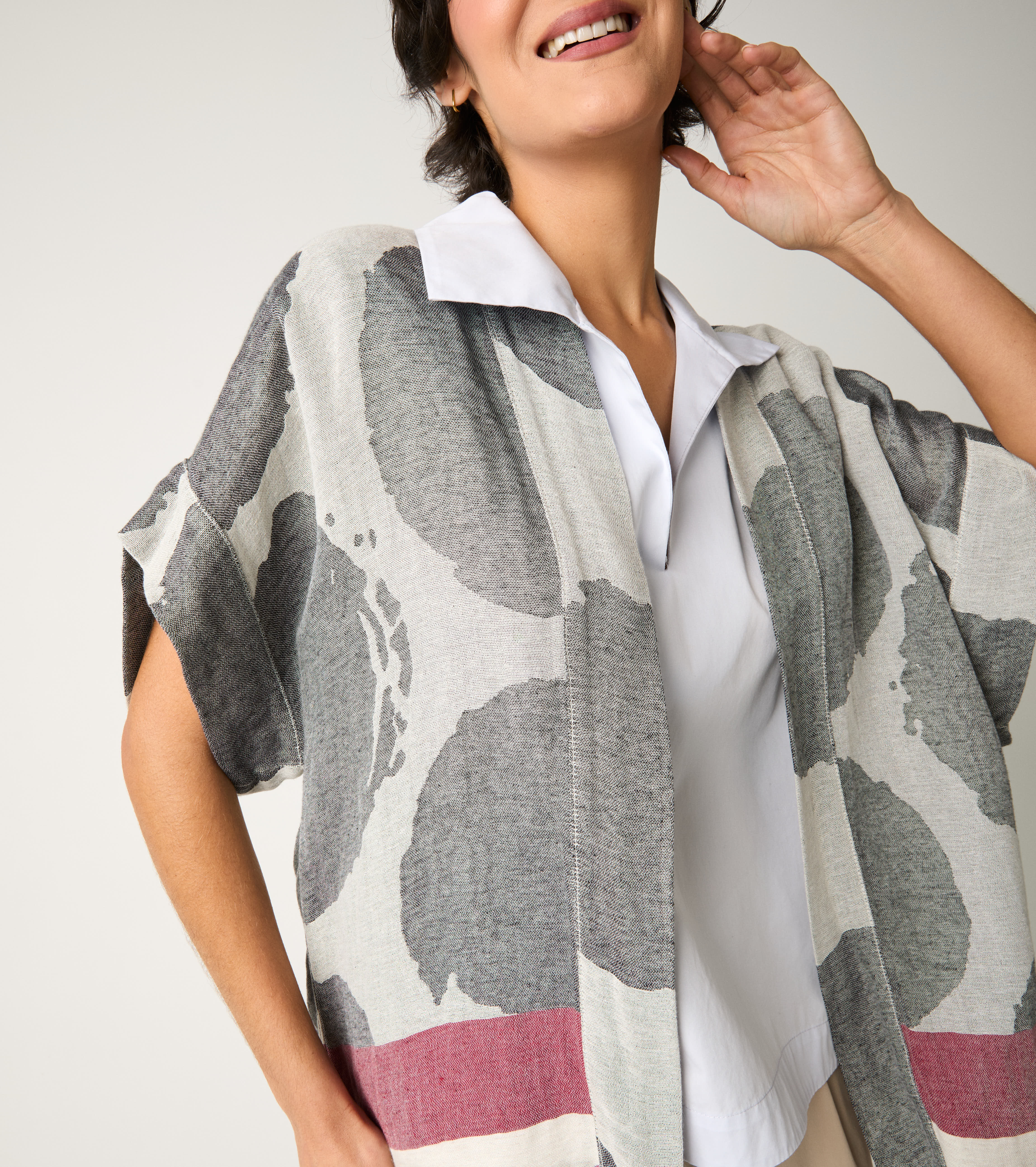 Sand cotton jacquard kimono jacket