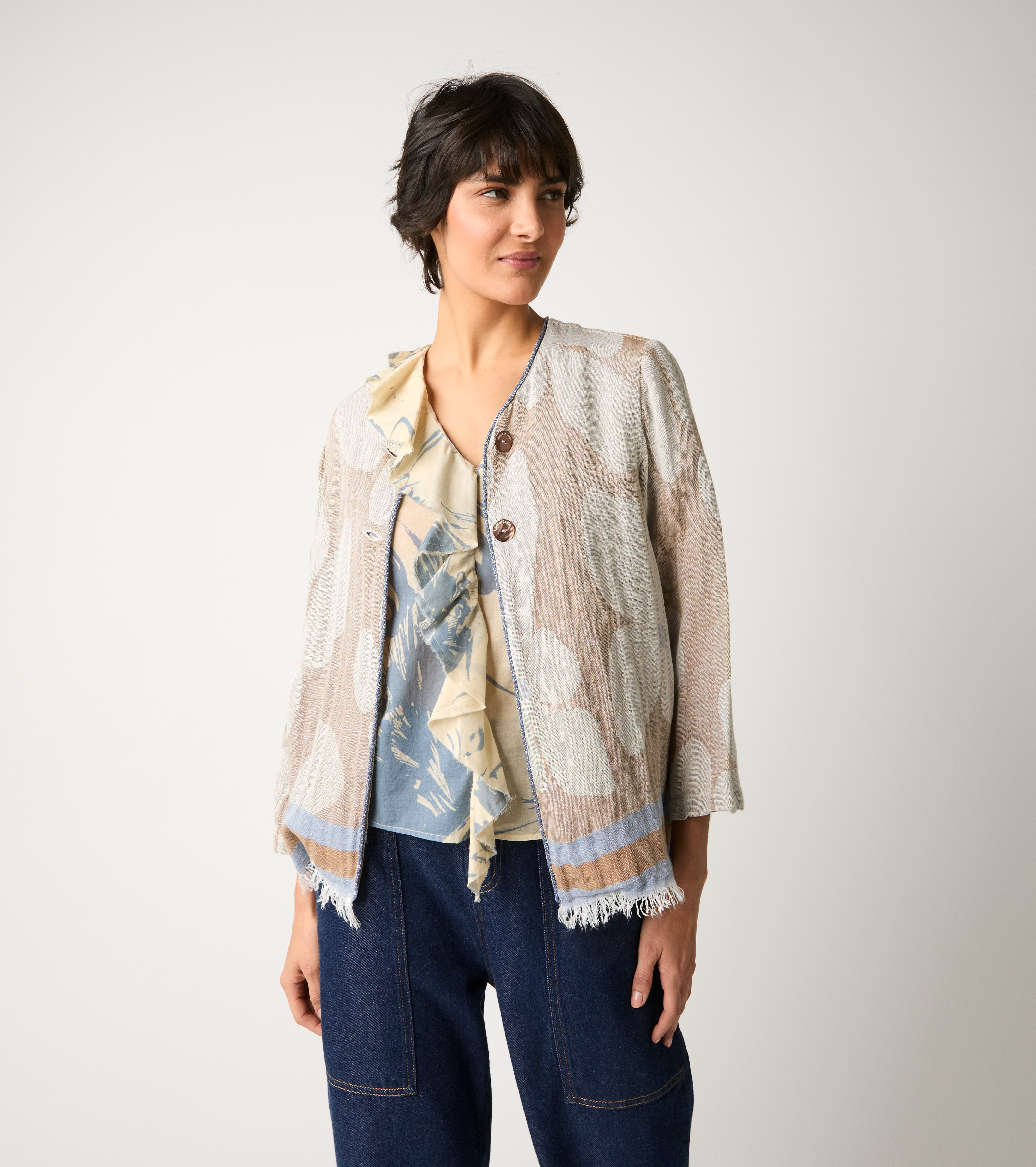 Яке от велурен памук с жакард