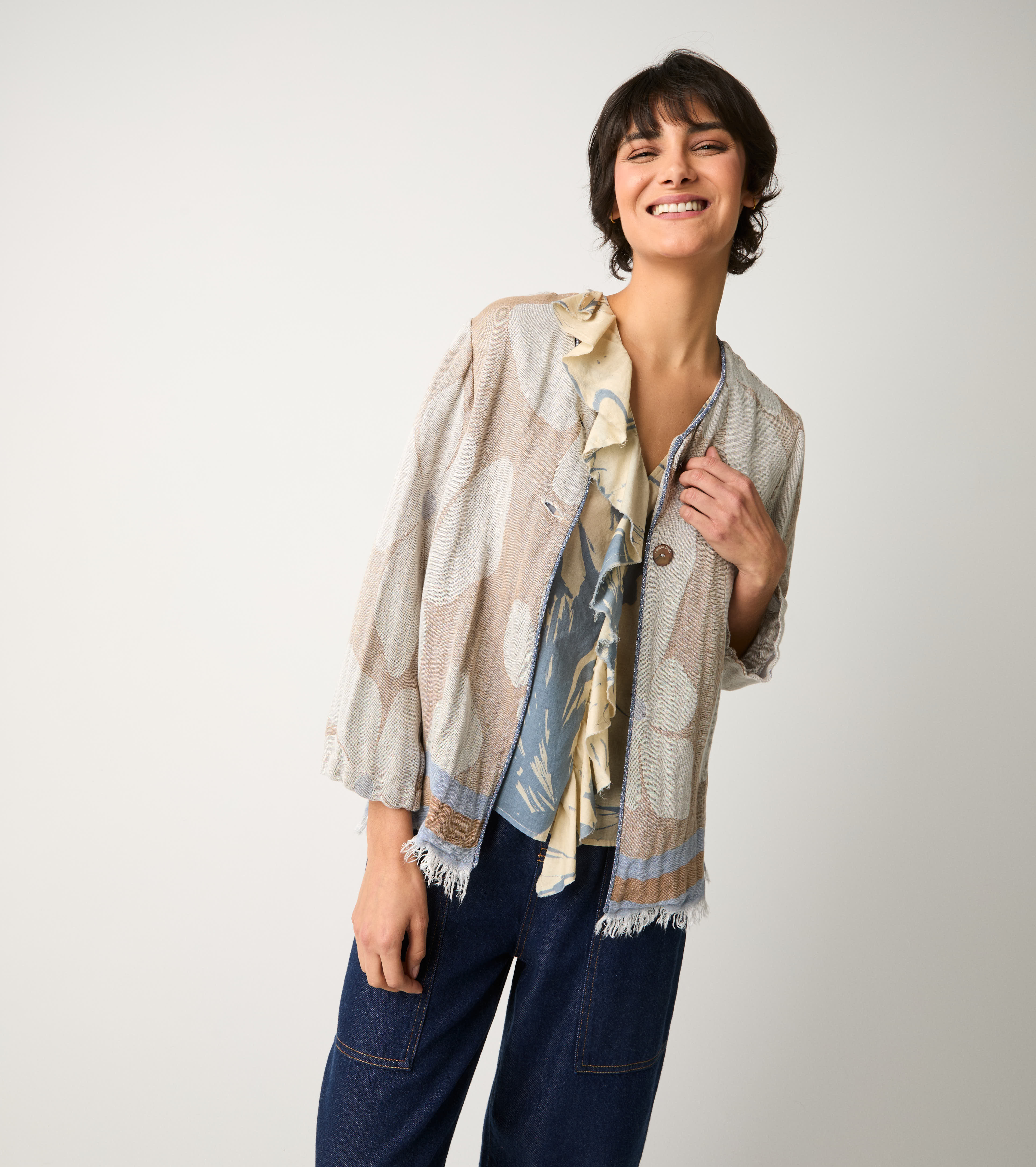 Яке от велурен памук с жакард