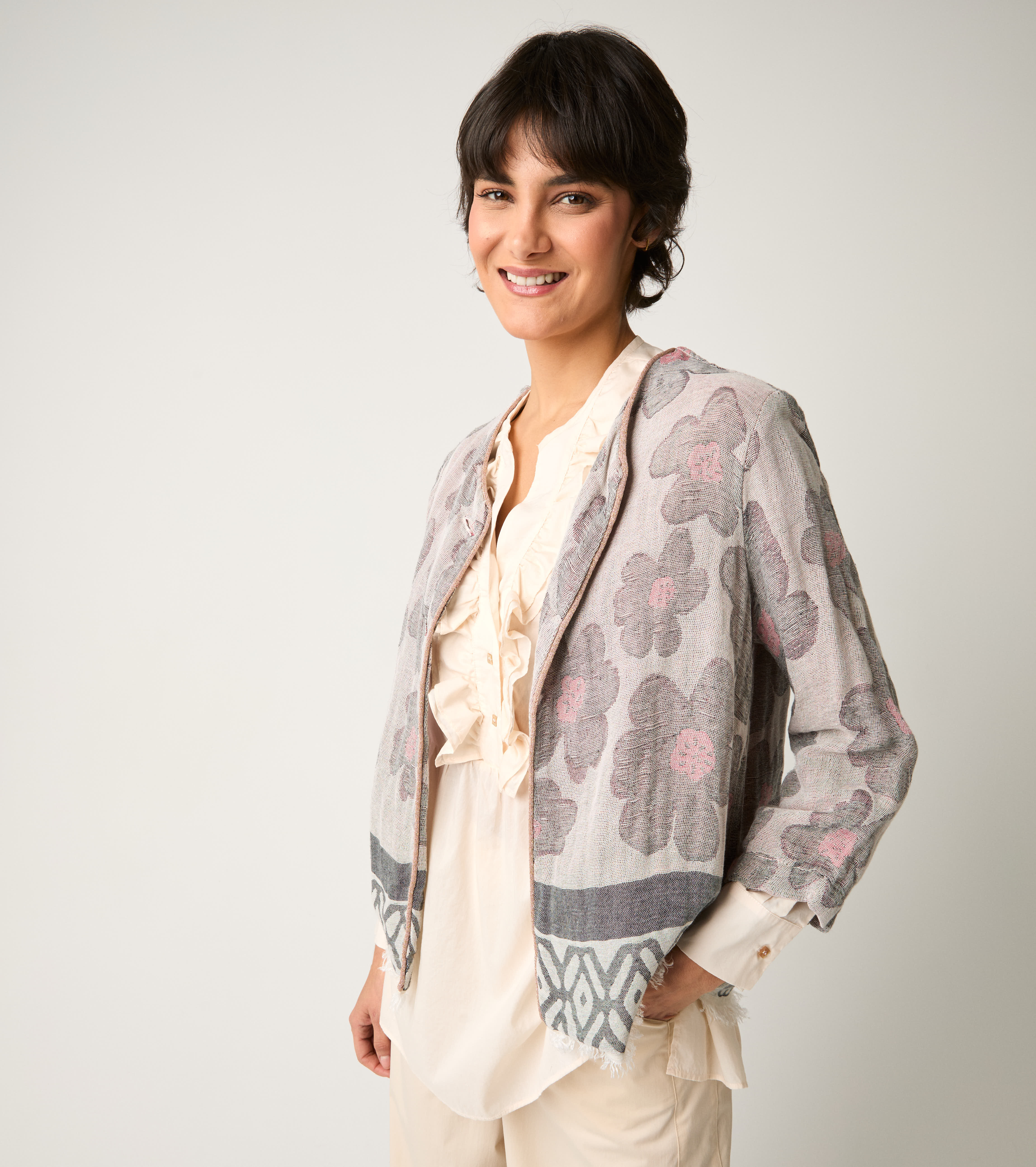 Jacquard jacket with sand buttons