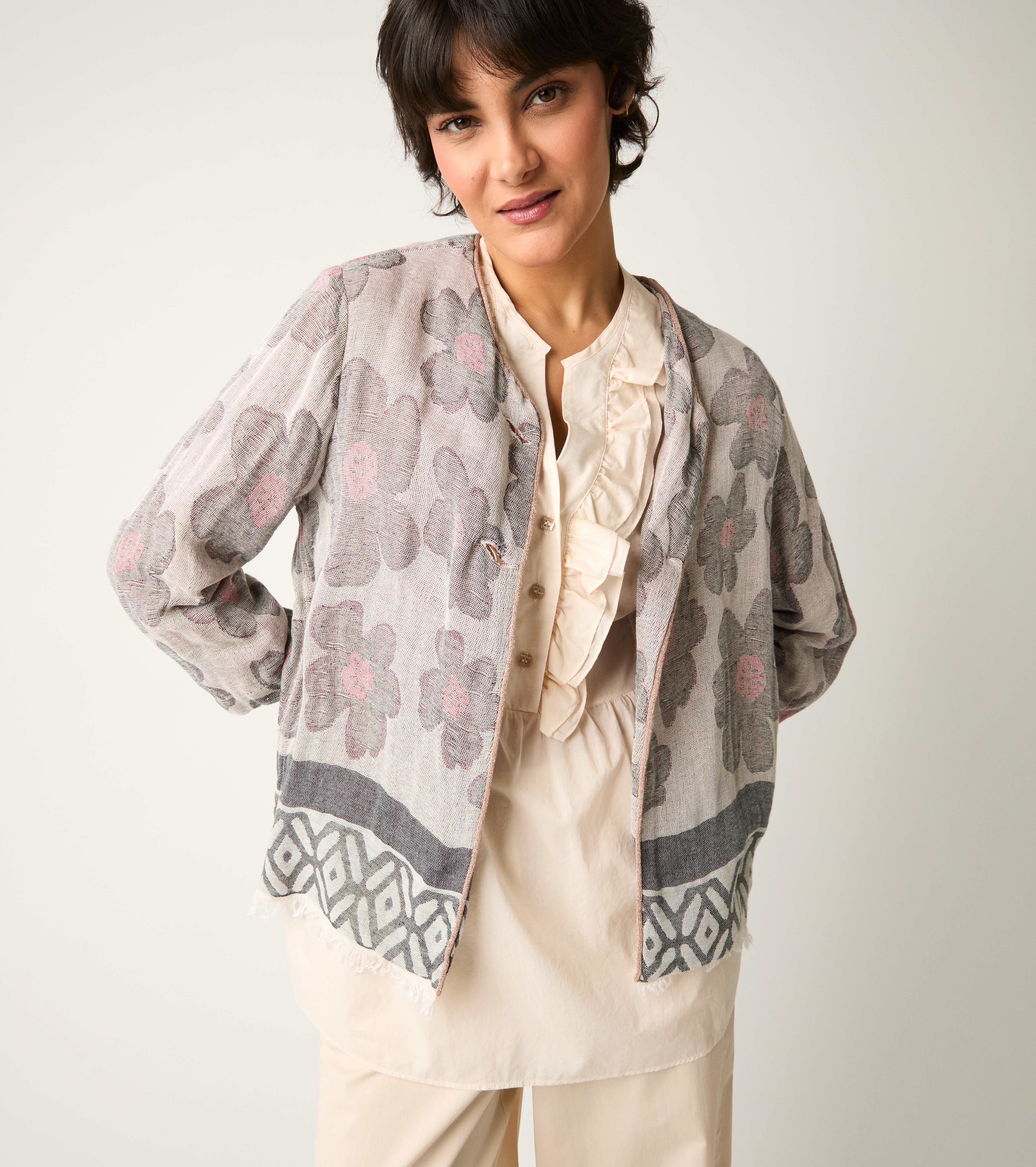 Jacquard jacket with sand buttons