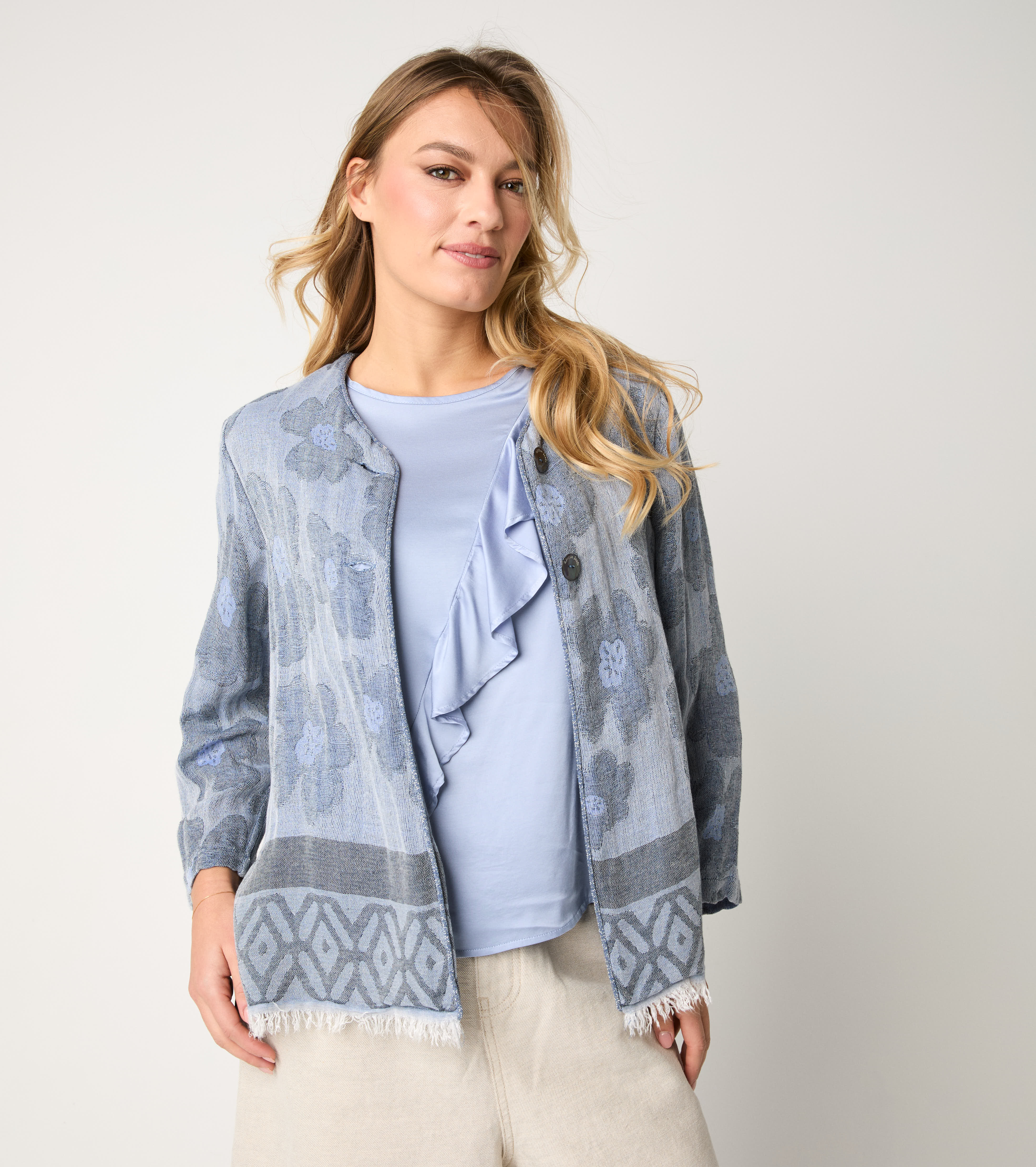 Jacquard jacket with jeans buttons