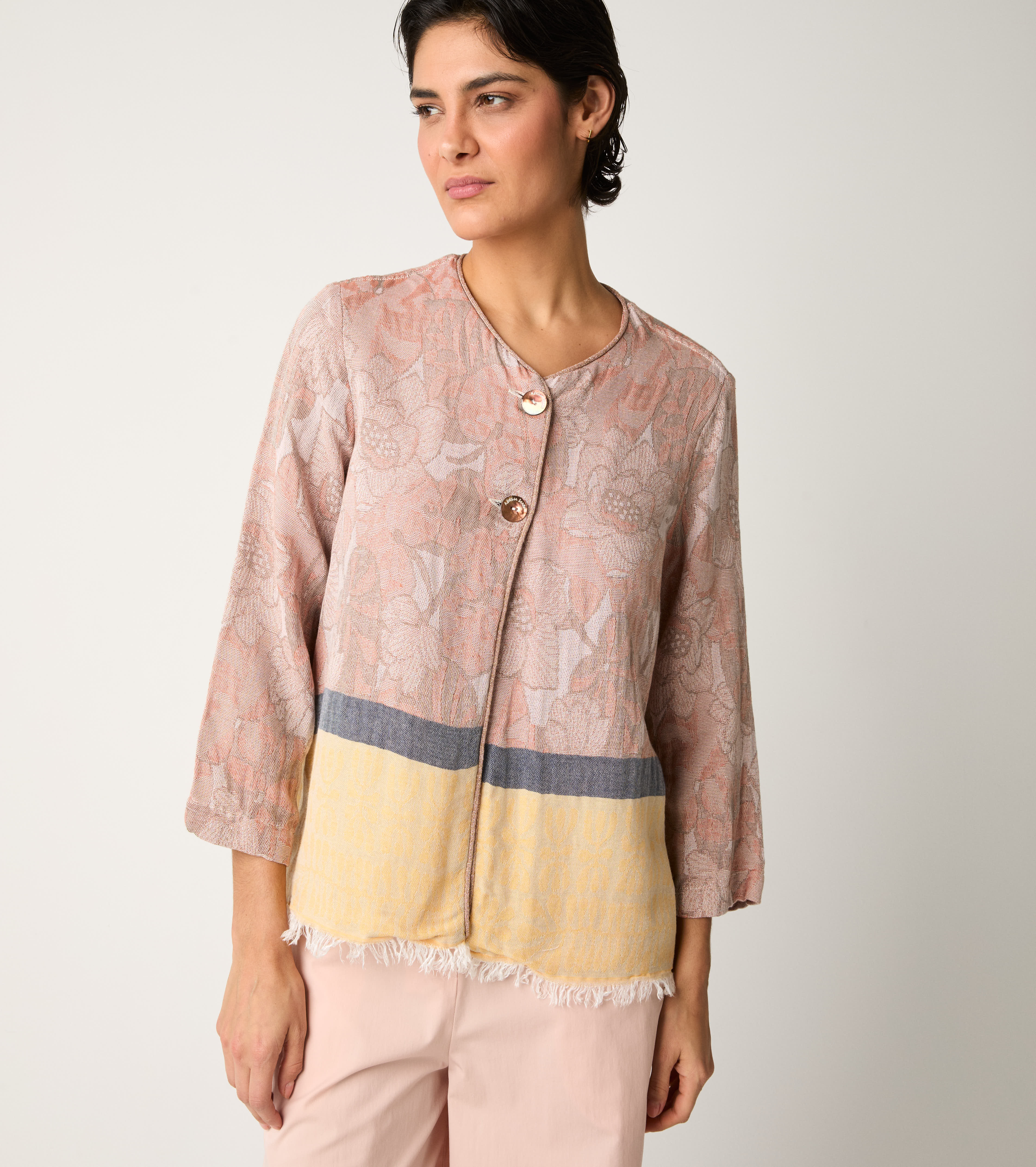 Giacca jacquard con bottoni foglie