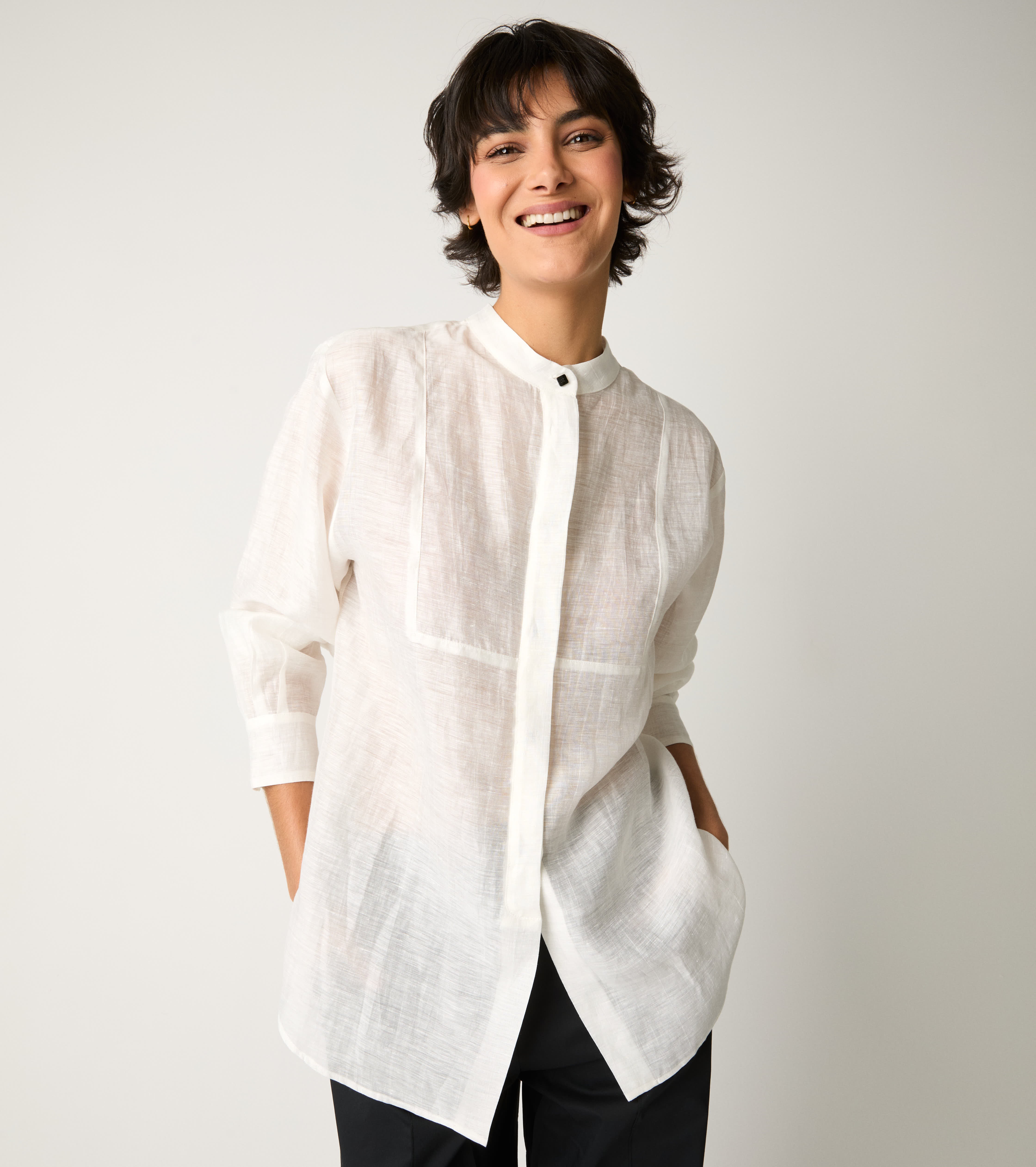 Shirt with natural mandarin collar
