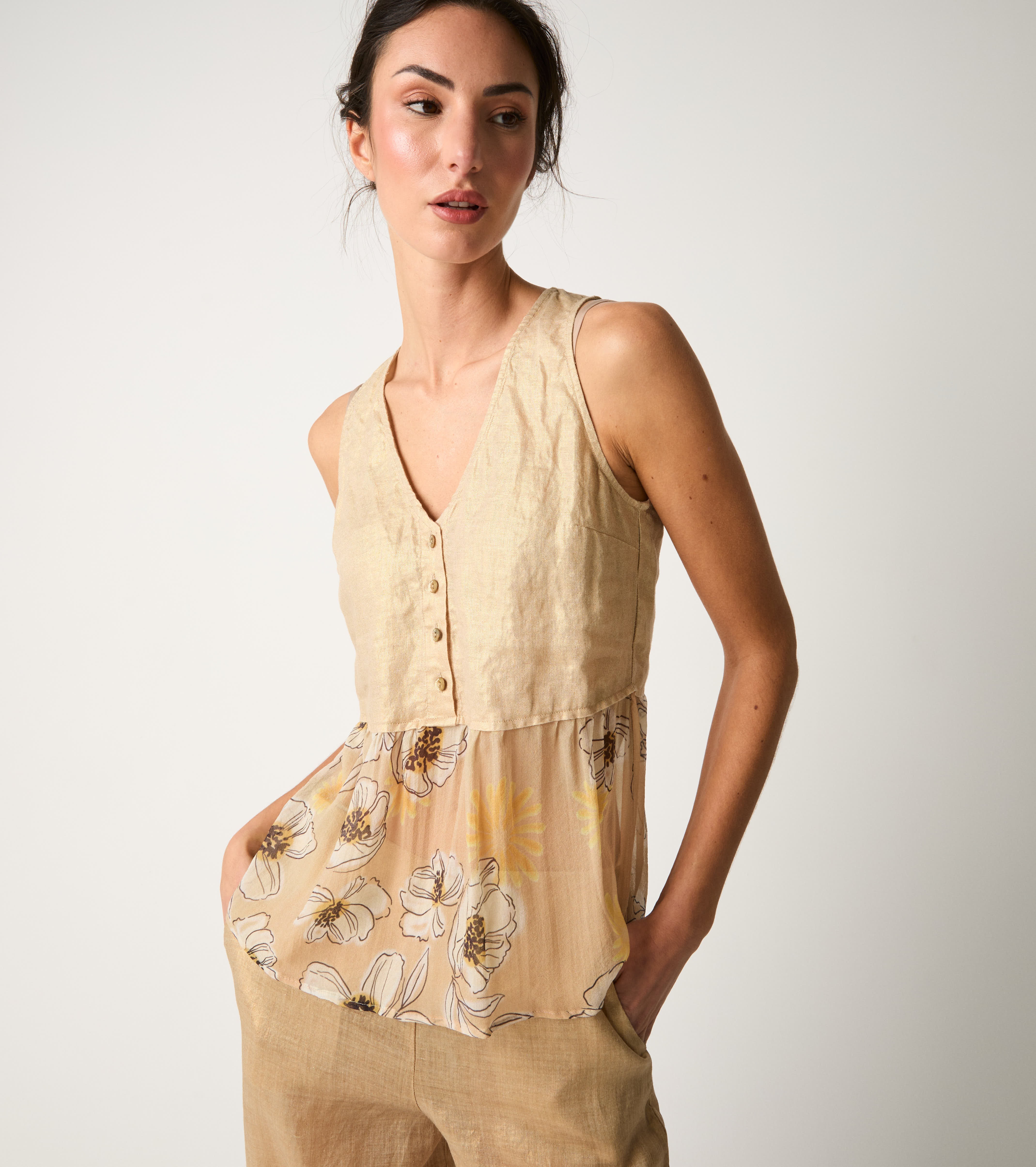 Top con stampa floreale oro