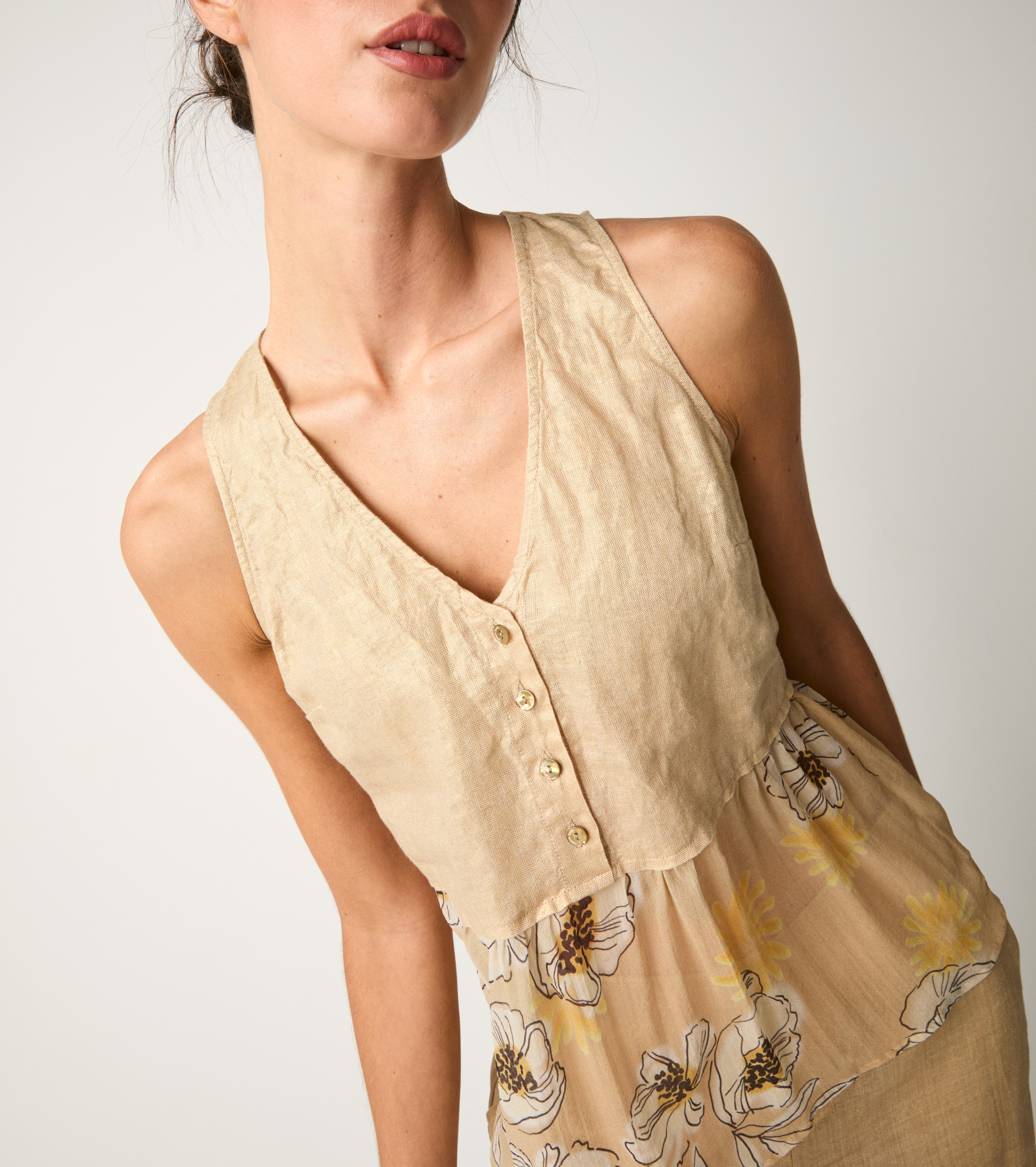 Top con stampa floreale oro