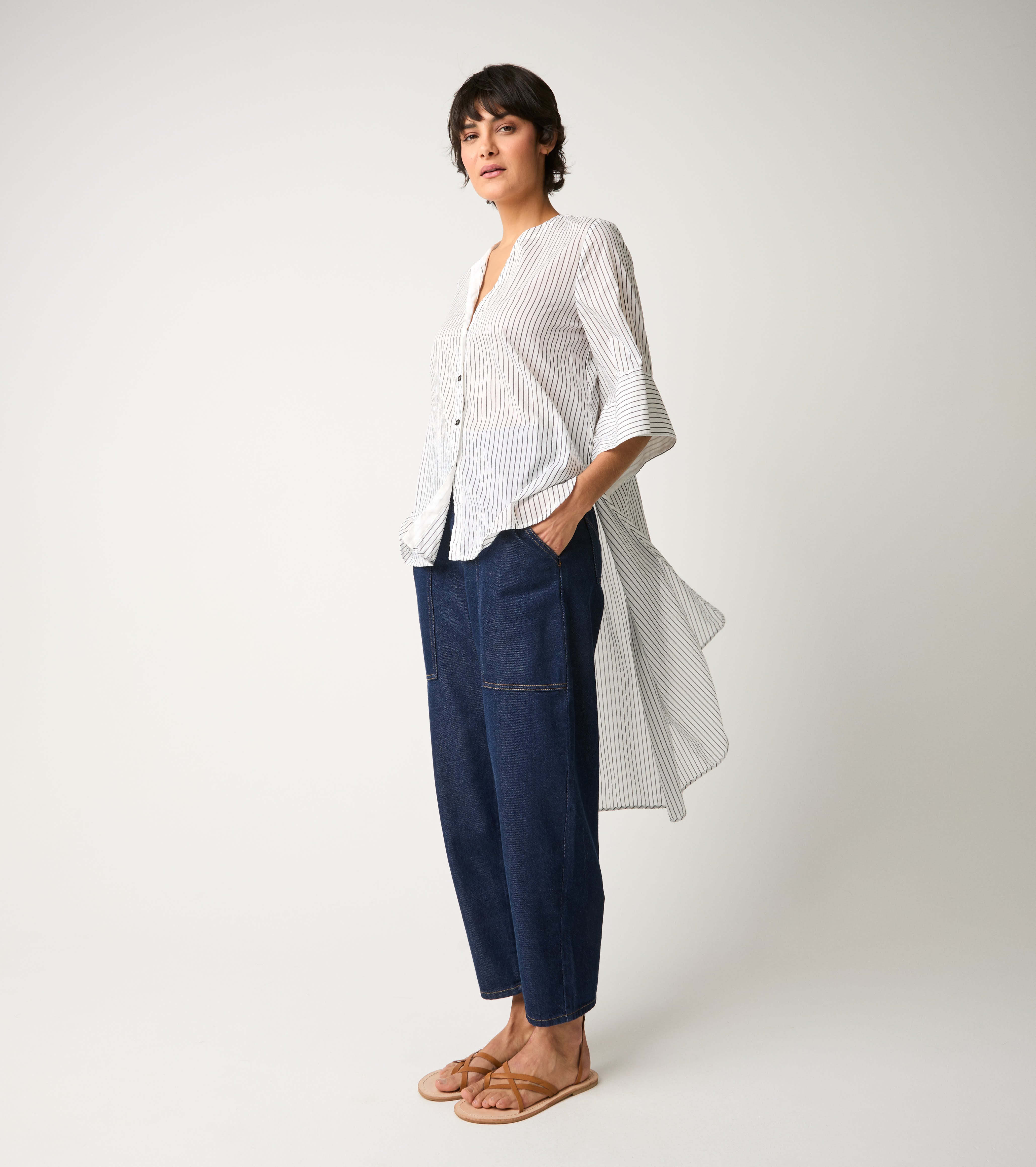 Long striped shirt with white slits