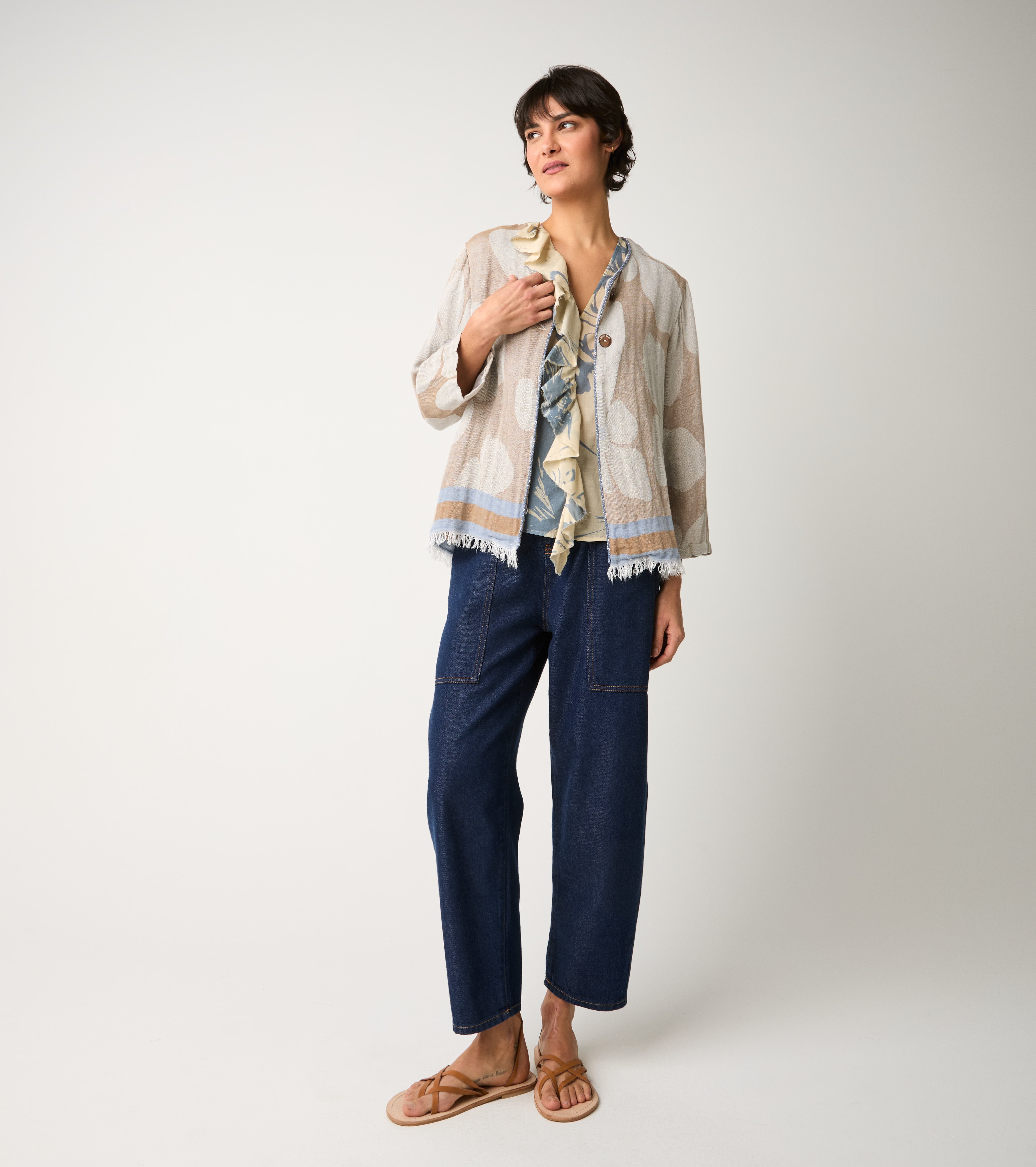 Blusa con stampa e rouches fiore