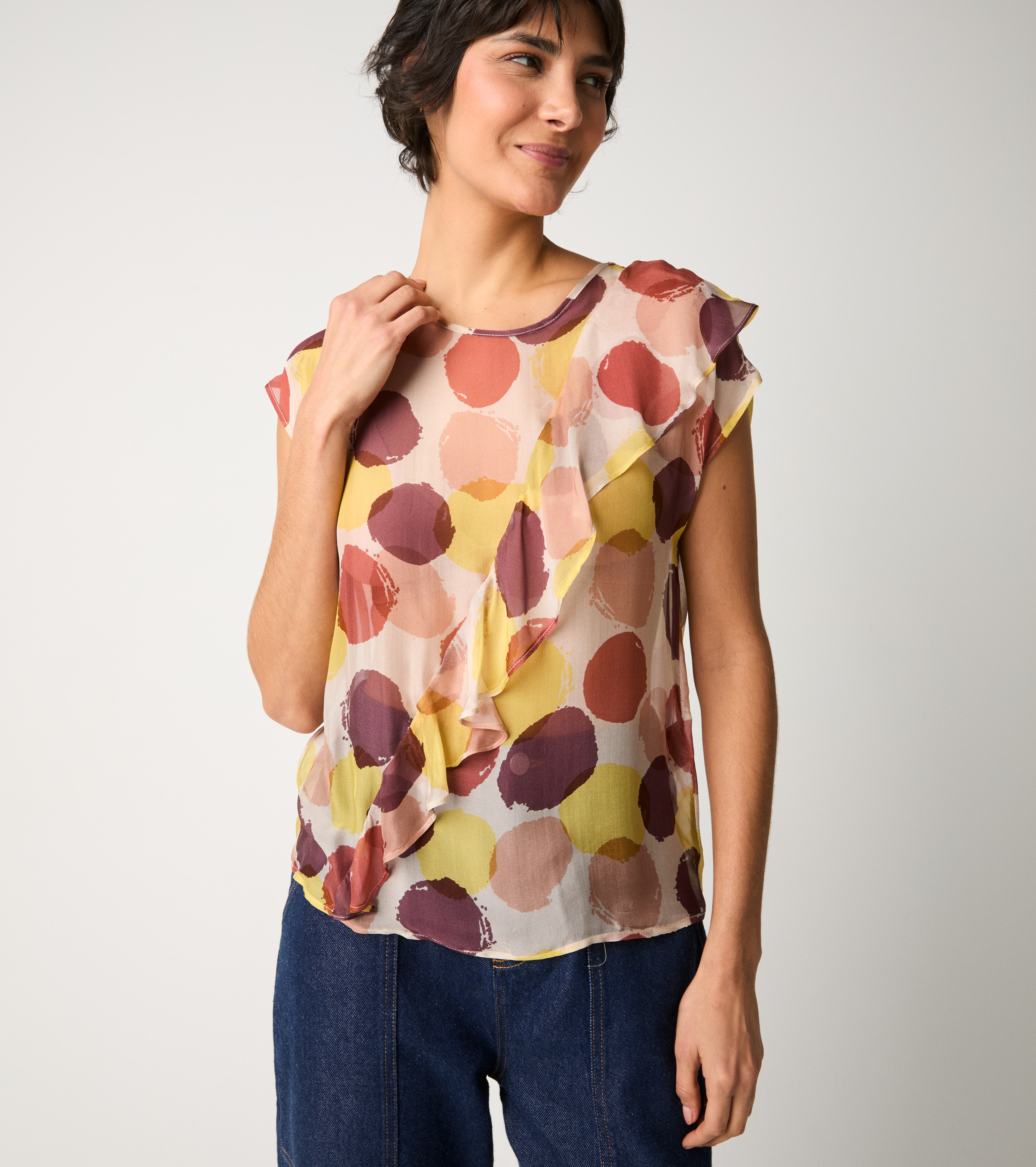 Polka dot ruffle blouse