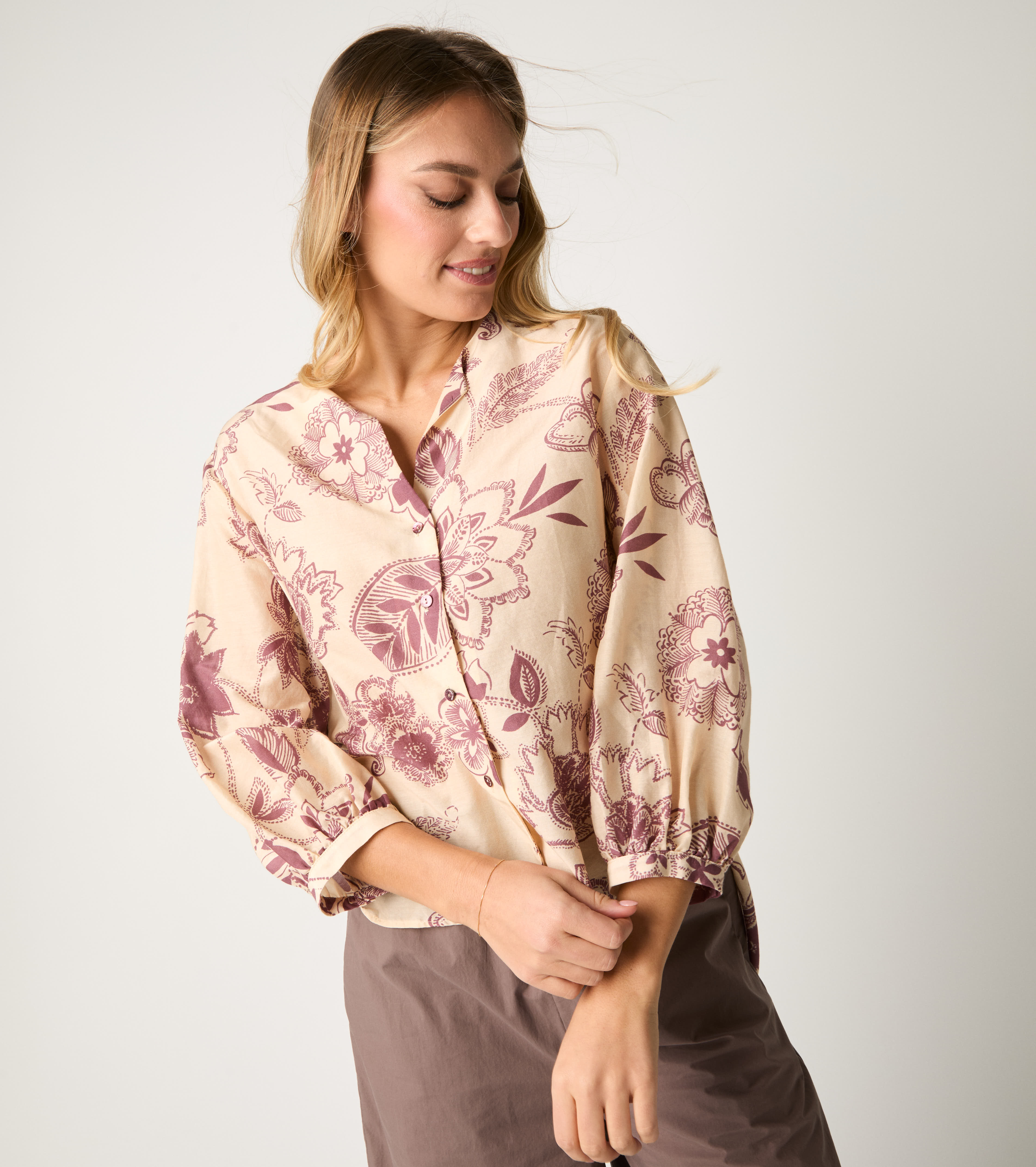 Camicia con stampa paisley floreale wine