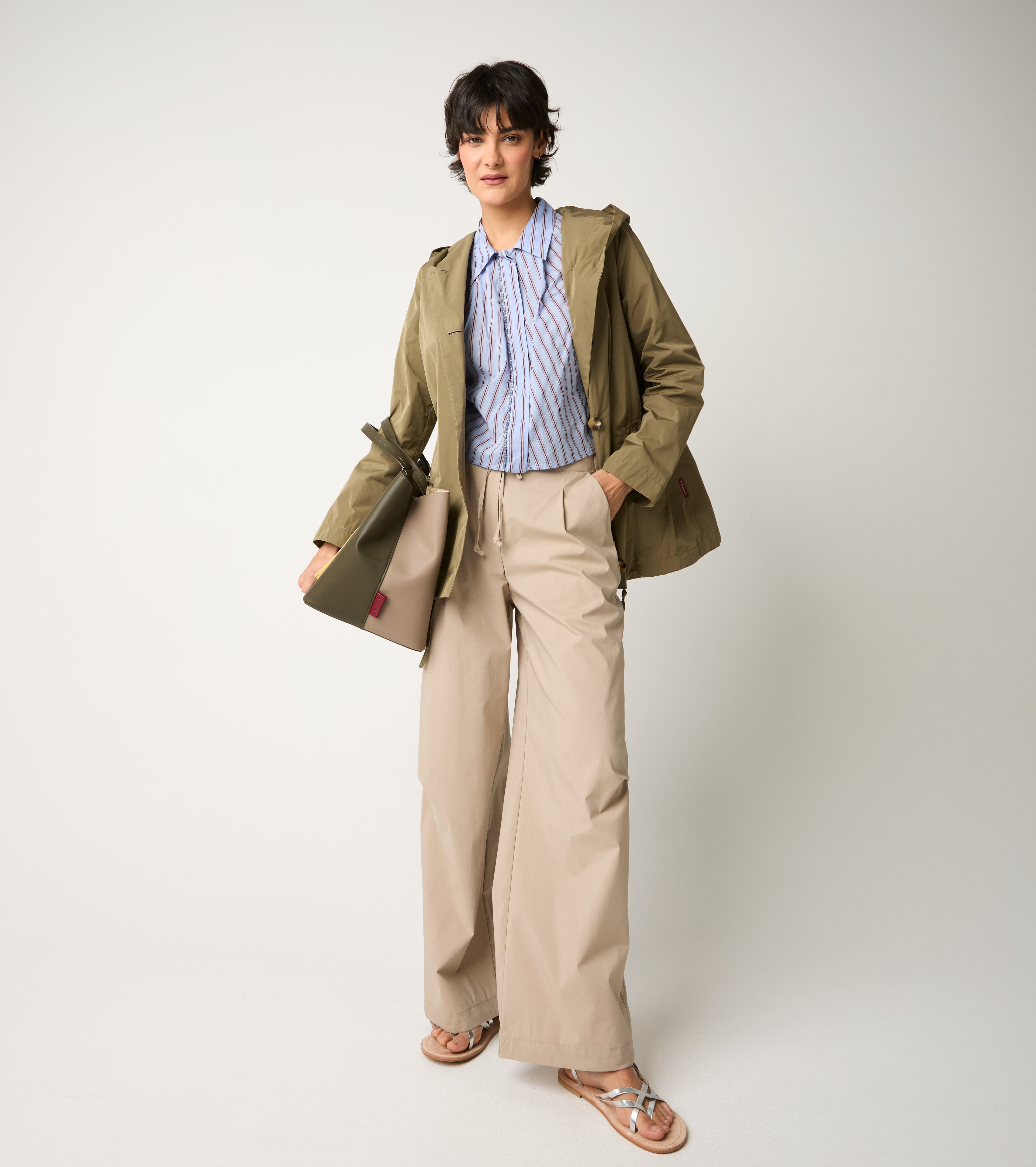 Striped shirt with short sky-blue sleeves