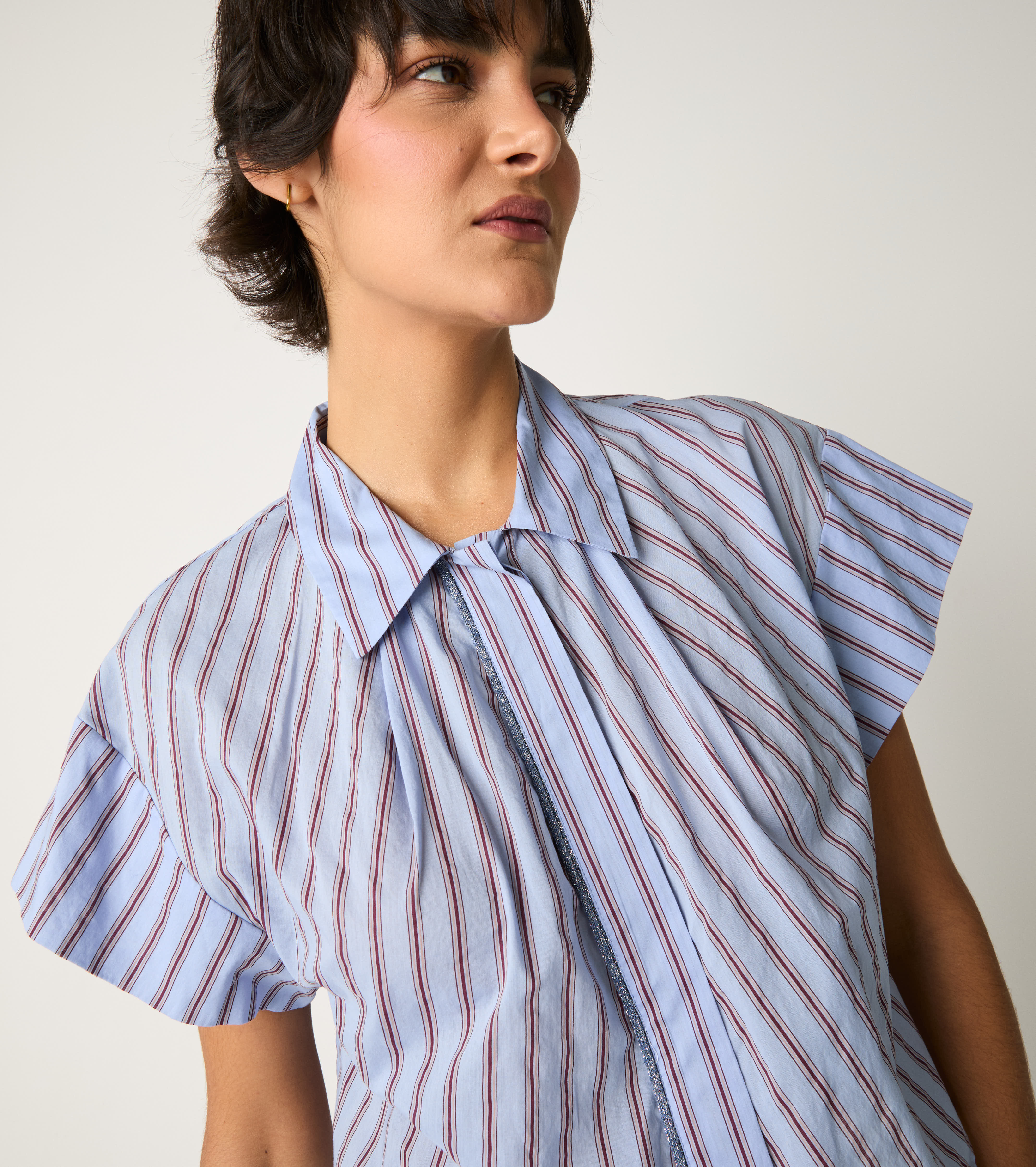 Striped shirt with short sky-blue sleeves