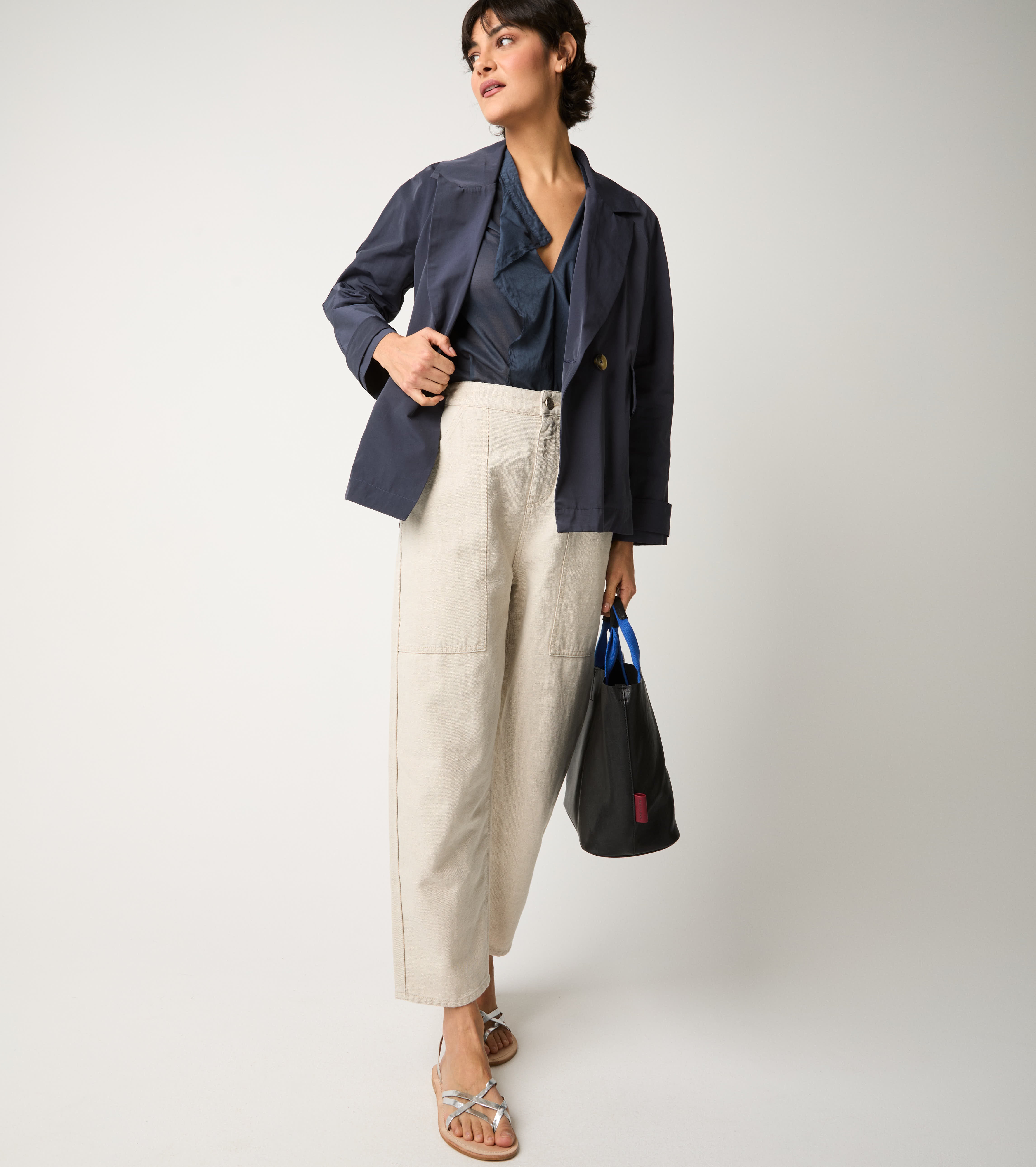 Blusa con scollo a V e maniche lunghe blu